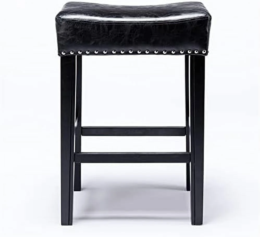 Stools Set of 2  26" Faux Leather Upholstered Counter Height Barstools with Nailhead Trims and Solid Wood Legs  Farmhouse Backless Dining Chairs Island Chairs with Footrest   Stool  B