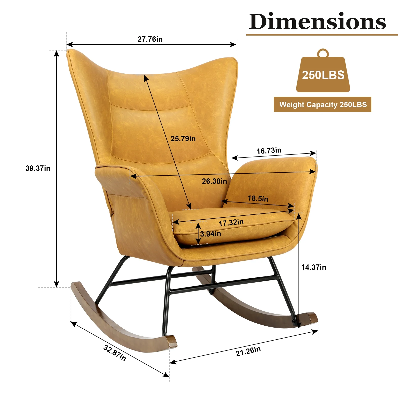 Modern Rocking Chair, Comfy Uplostered Accent Chair with High Backrest and Armrests, Rocker Glider Chair for Living Room Bedroom Office Yellow