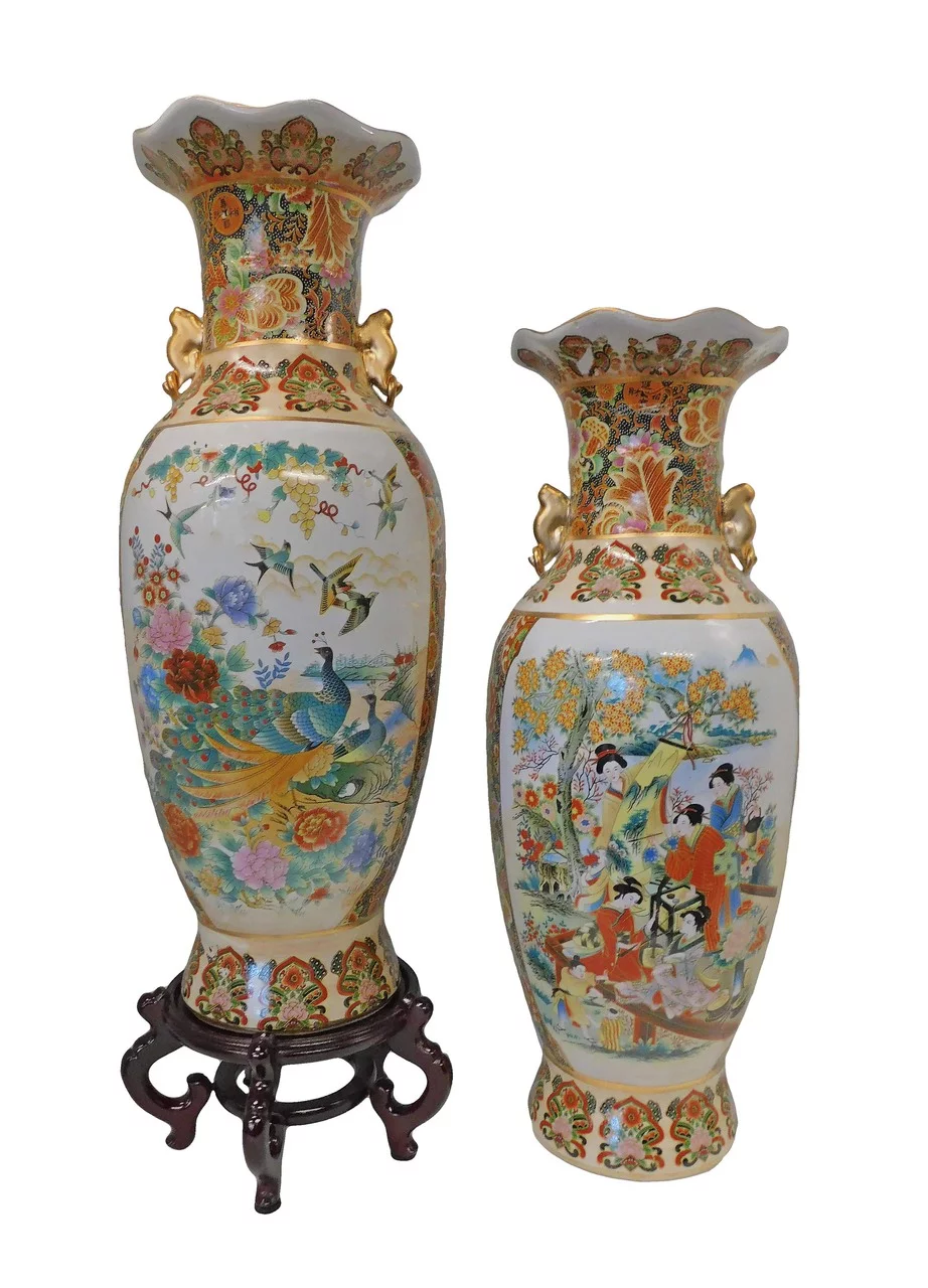 Japanese Satsuma Fluted Vase with Handles - Oriental Furniture Warehouse