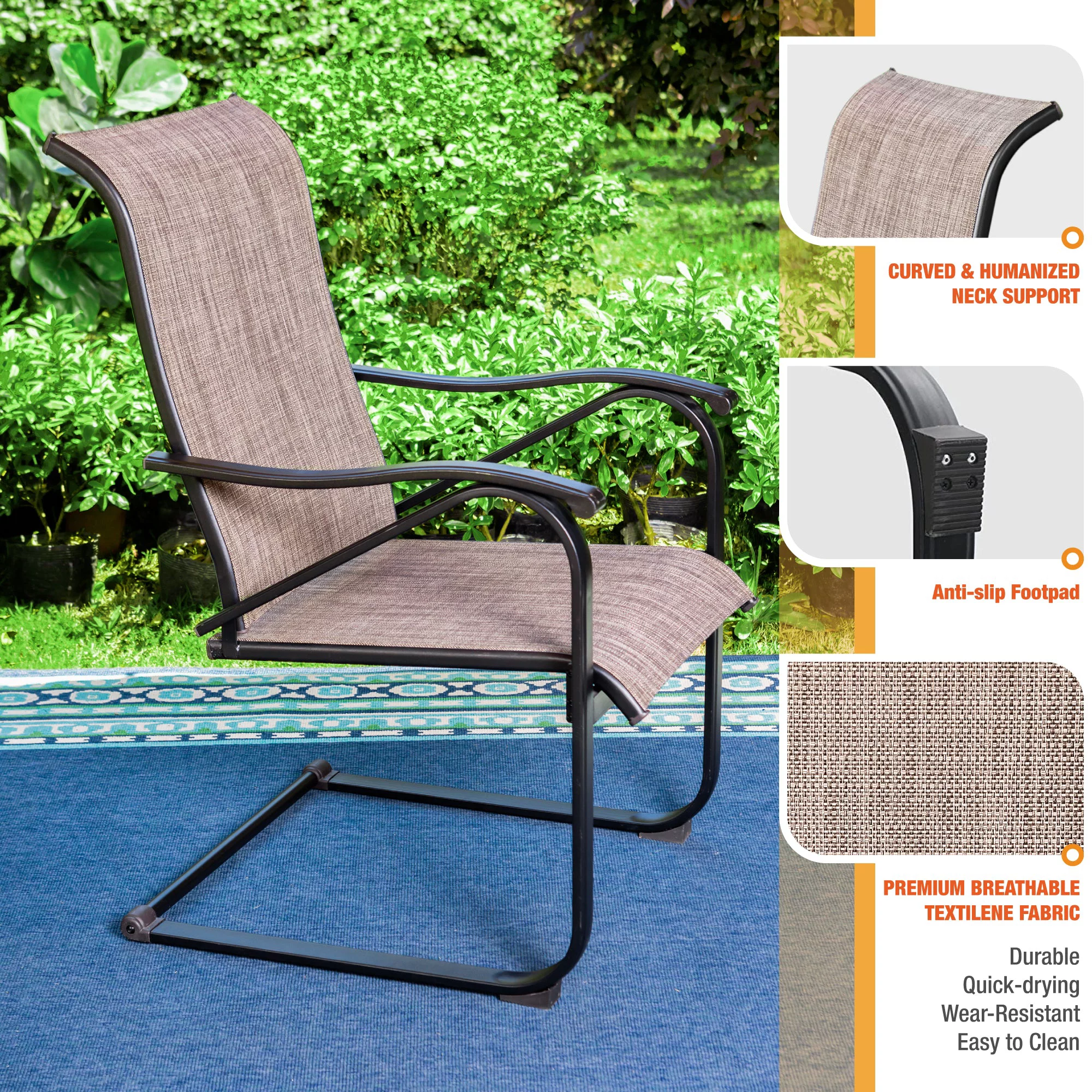 Sophia & William 9-Piece Patio Dining Set with C-Spring Textilene Chairs & Expandable Steel Table for 8-person