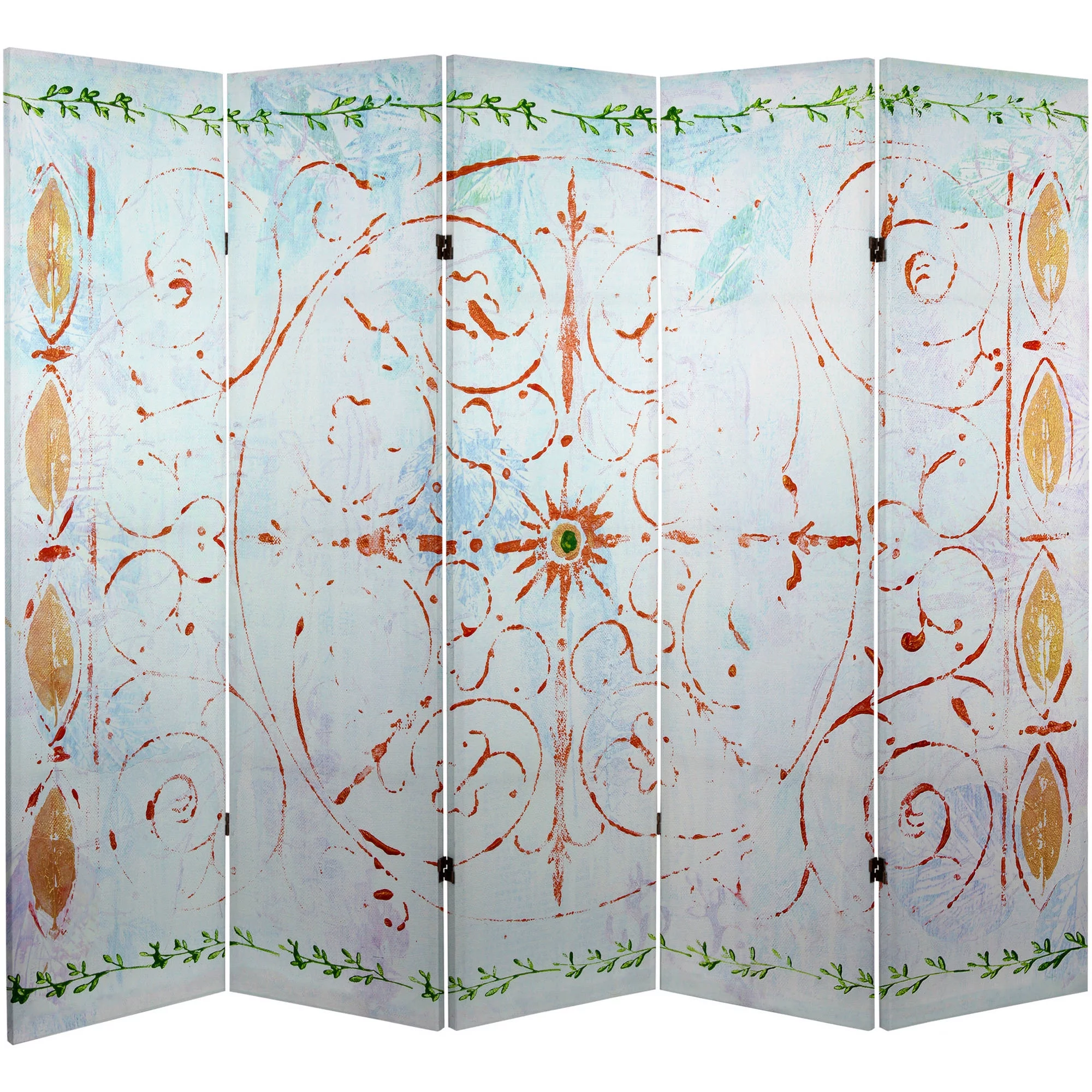 Oriental Furniture 5 ft. Tall Winter's Peace Canvas Room Divider- 5 Panel