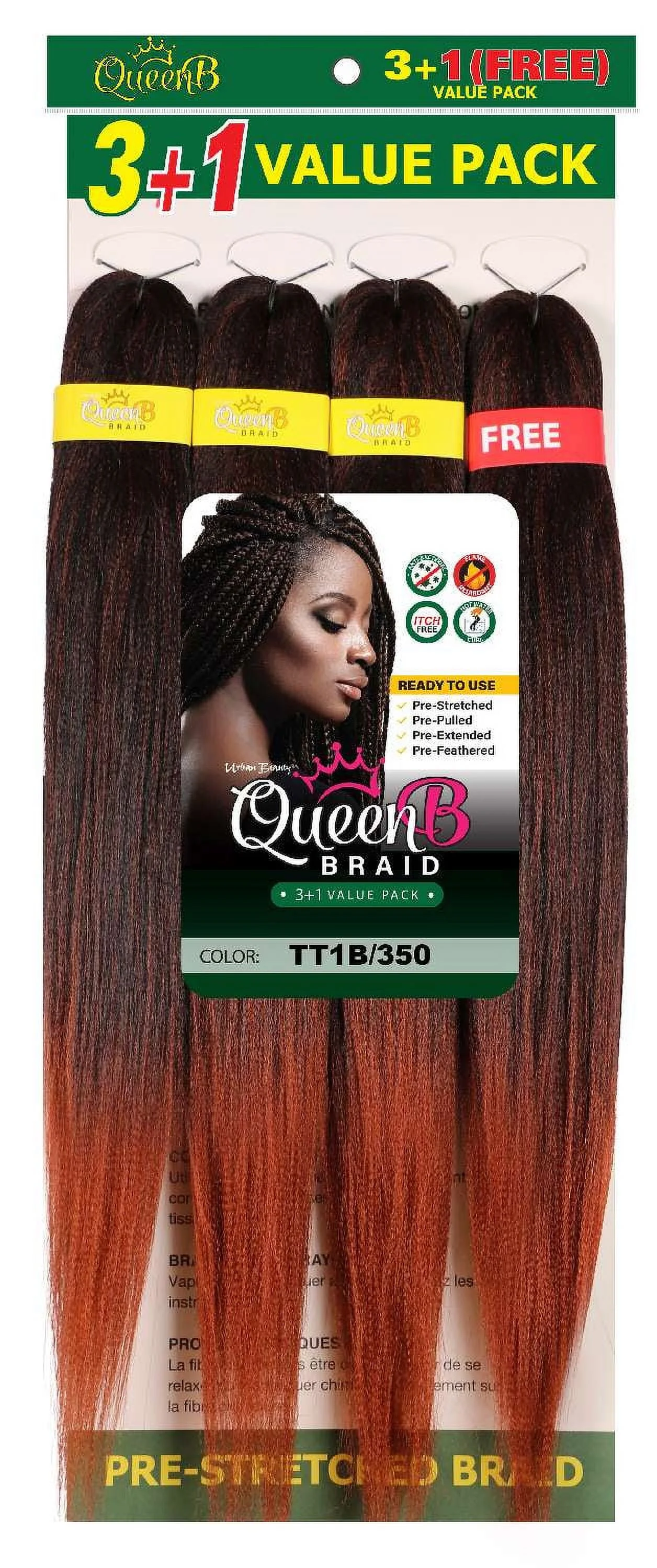 Urban Beauty Queen B Braid Synthetic 3 + 1 Value Pack 40 Inch Color TT1B/350