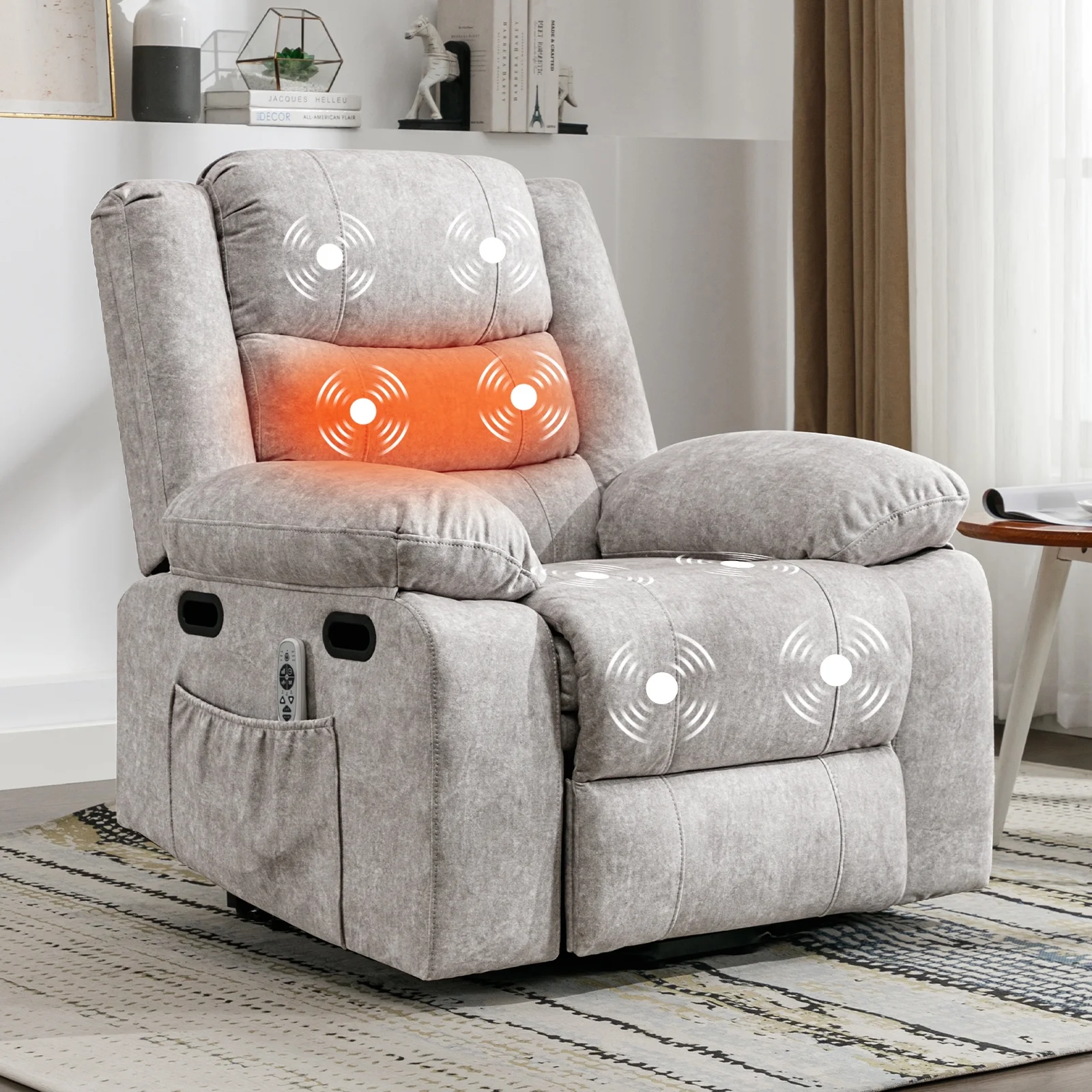 Puremind Recliner Chair for Adults, Electric Glider Recliner with Heat Vibration Function, Upholstered Modern Massage Chair with Overstuffed Armrest Backrest for Living Room Apartment Studio - Beige