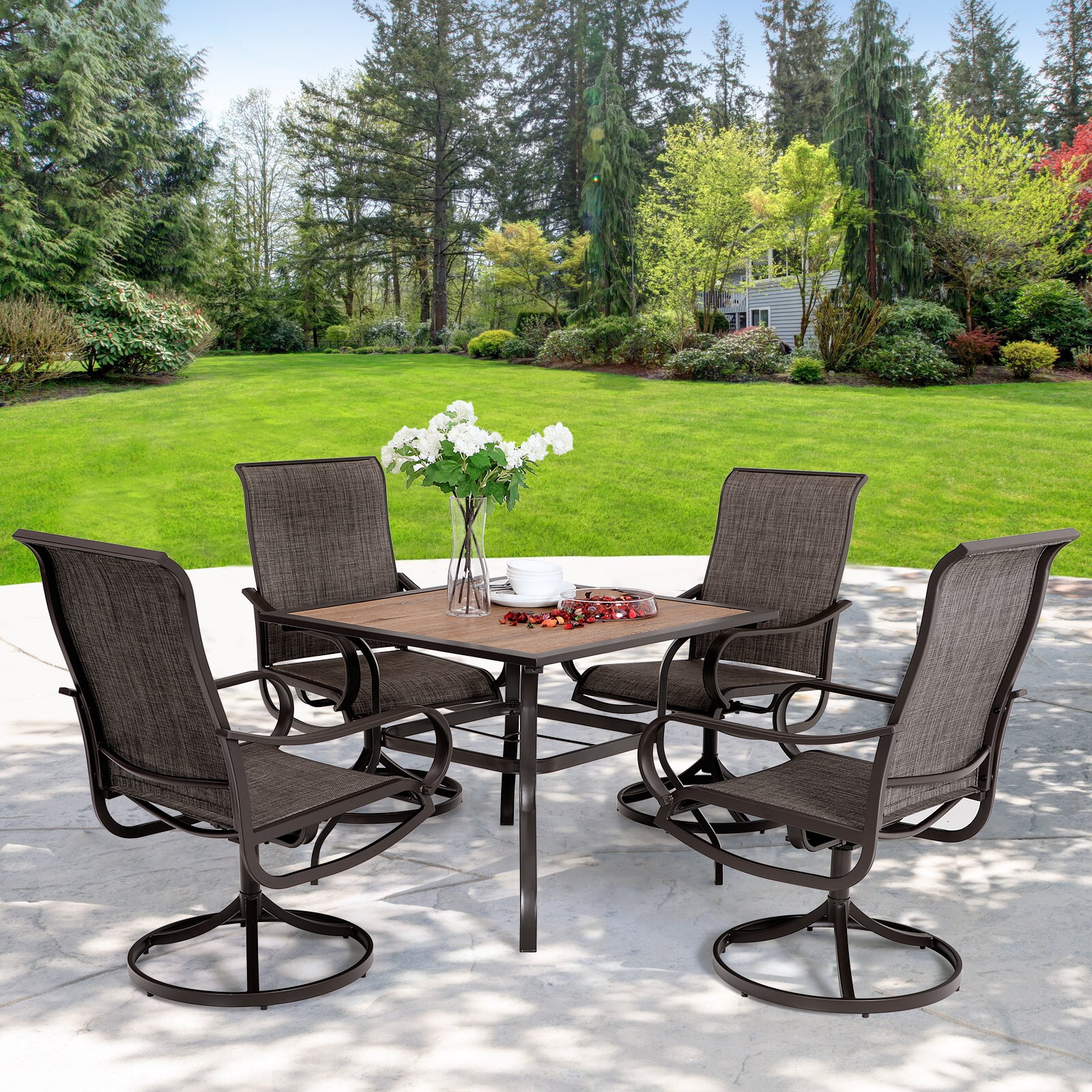 Sophia & William 6Pcs Patio Dining Swivel Chairs Set with Brown Steel Frame