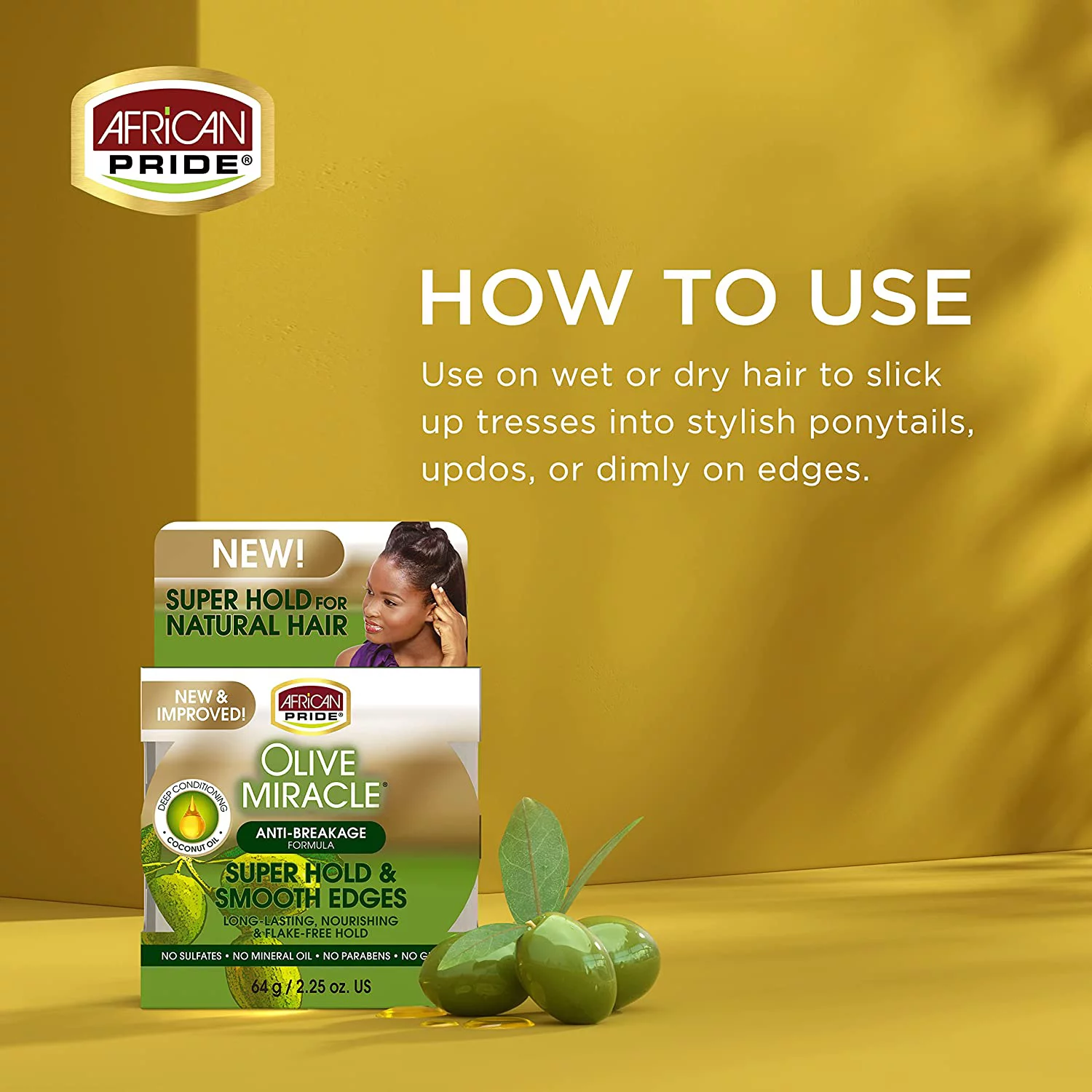 African Pride - Olive Miracle Super Hold & Smooth Edges 2.25 Oz. * BEAUTY TALK LA *