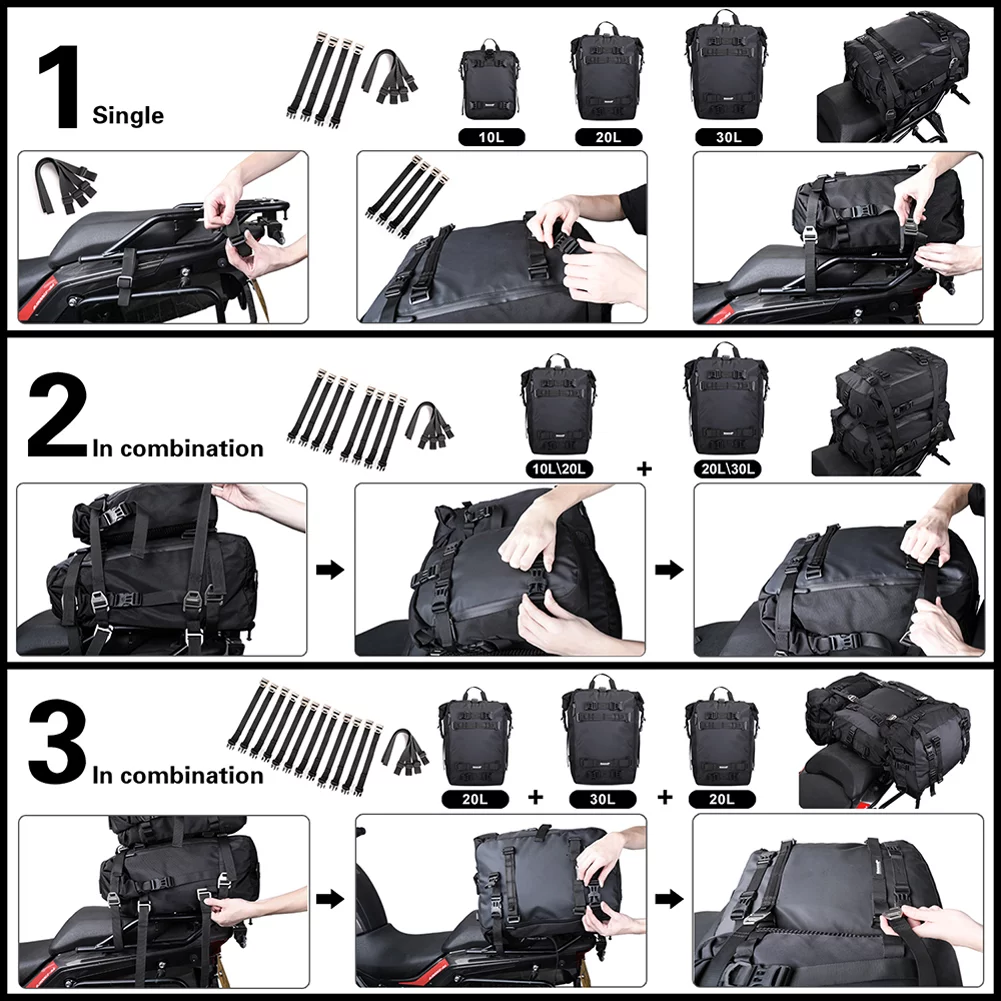 Rhinowalk Large Capacity Motorcycle Bag Waterproof Luggage Pack Multi-Function Motorbike Saddle Rack Trunk Luggage Bags
