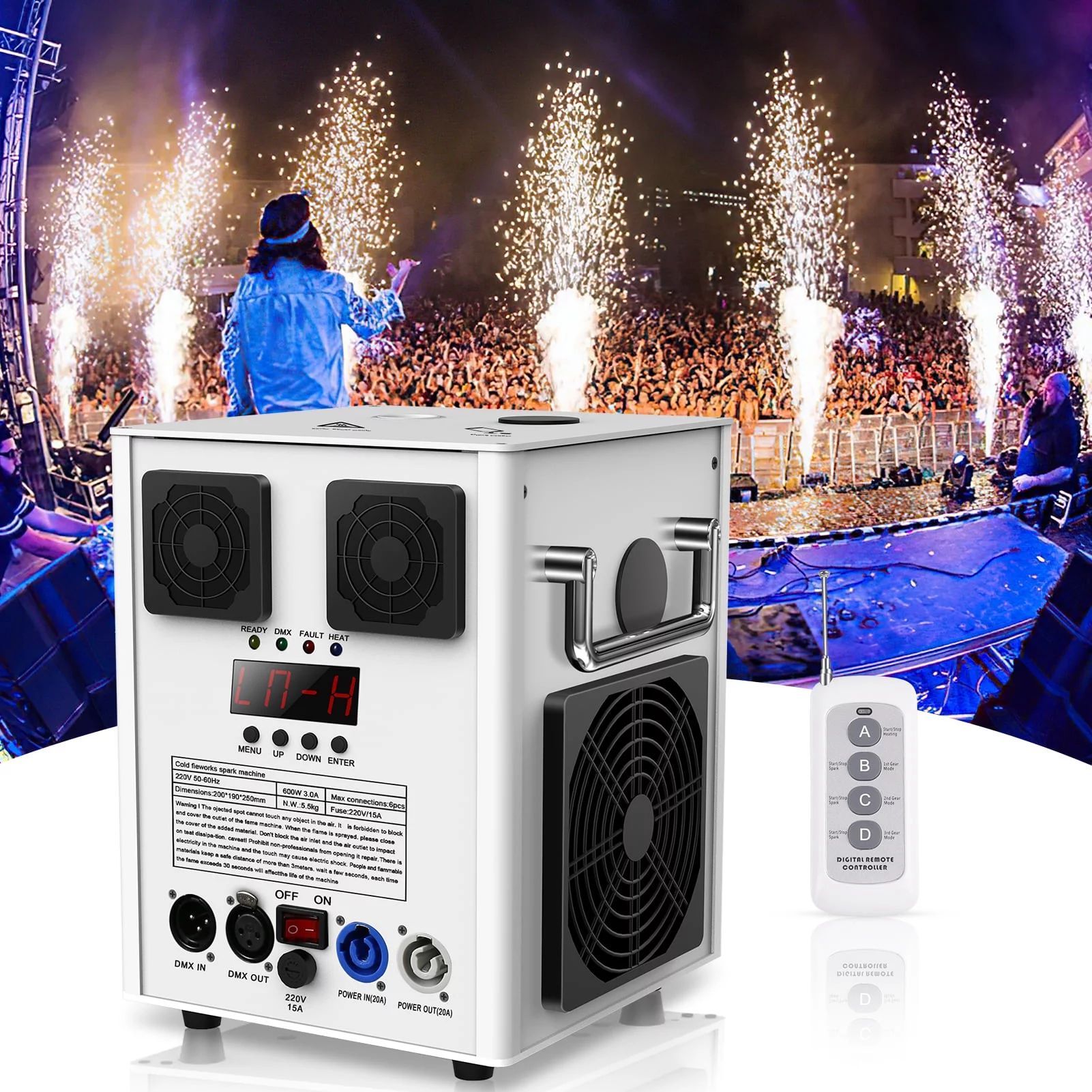 Cold Spark Firework Machine Adjustable Spark Jet Height Machine with Wireless Remote Control DMX Stage Equipment Show Machine for Party Wedding DJ Disco