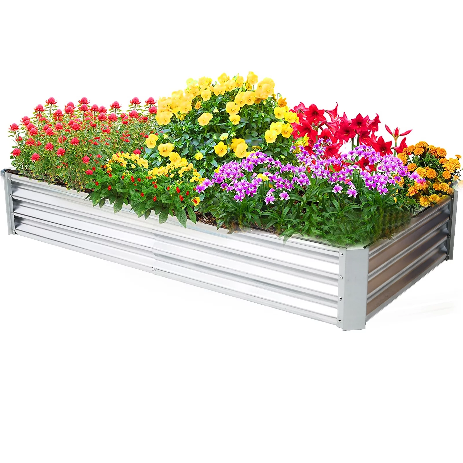 Raised Garden Bed Galvanized, 8×4×1 FT Veggie Garden Planter Box Outdoor for Vegetables, Flowers, Silver