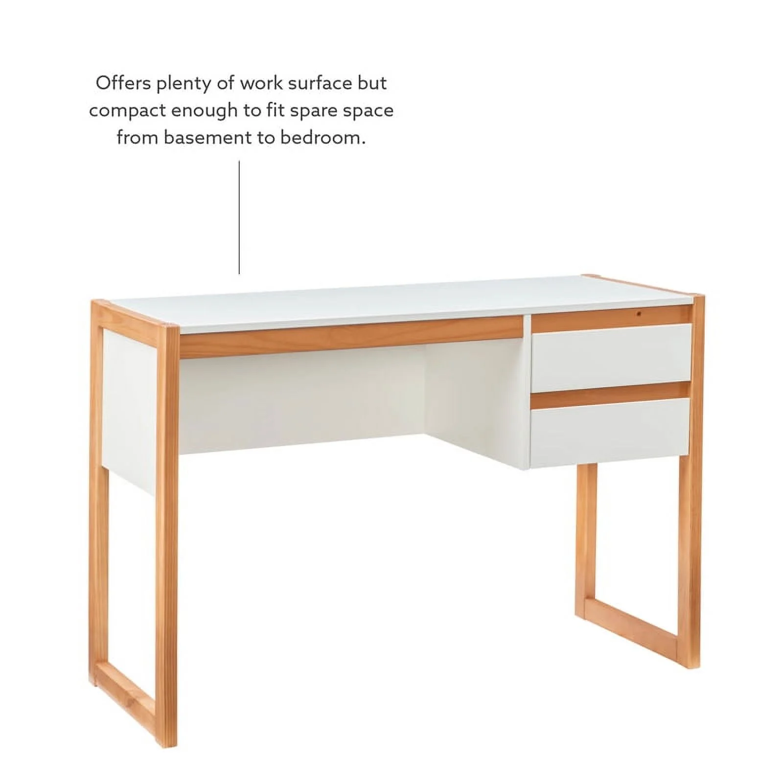 Linon Brock Wood Two Drawer Desk in White and Natural