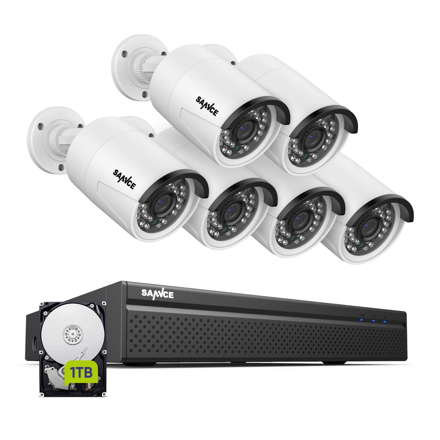 SANNCE 8CH 5MP POE Home Security Camera System,2MP 8CH POE NVR, 6pcs 1080P Outdoor POE Cameras,1TB Hard Drive