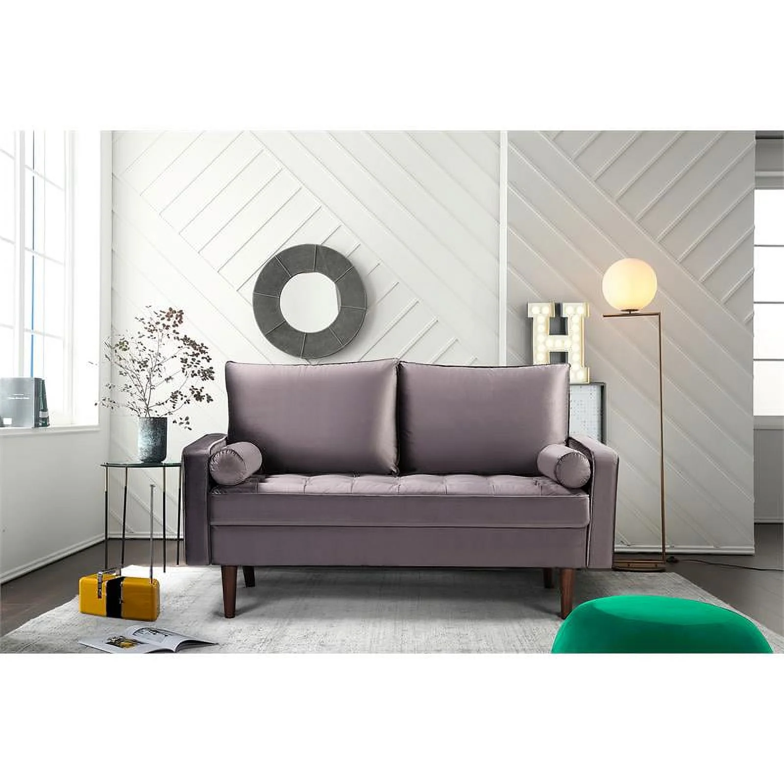 Home Square Genoa 3 Piece Set with Velvet Living Room Sofa & 2-Loveseat in Gray