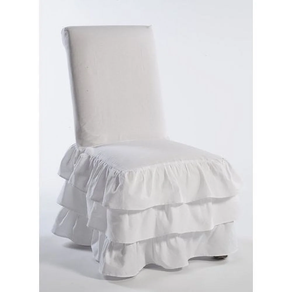 Classic Slipcovers Parson Chair 3 Tier Ruffled Skirted Slipcover White
