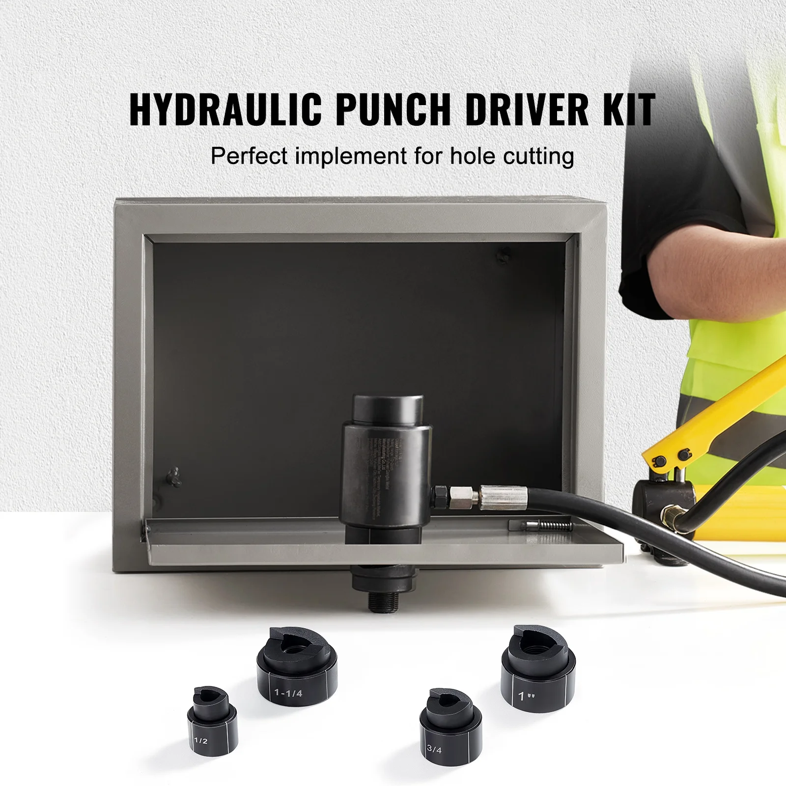 SKYSHALO Hydraulic Knockout Punch Driver Kit Hole Tool 4 Die 1/2