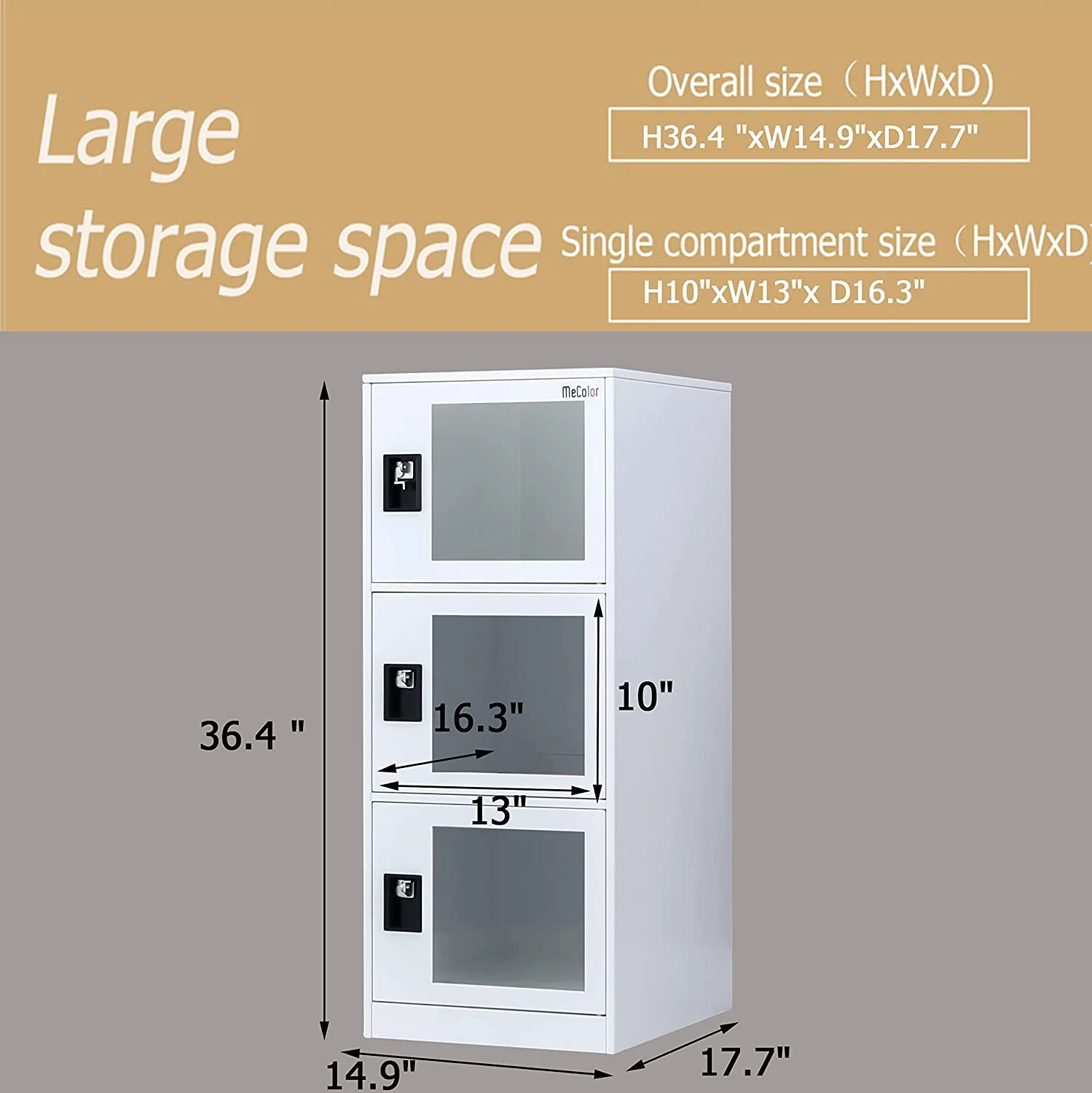 MECOLOR Vertical Single Tier Small Locker with Padlock latche Plastic clear Door 2 or 3 Compartment Storage for Employee,Home,Office file cabinet,School,Kids