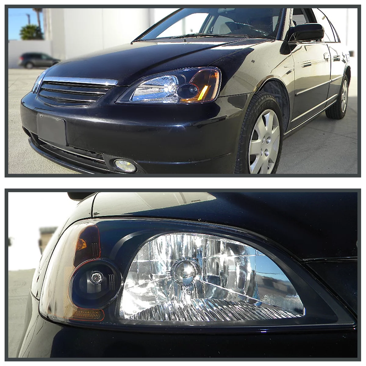 Spec-D Tuning Black Housing Headlights Compatible with 2001-2003 Honda Civic LX EX L+R Pair Head Light Lamp Assembly