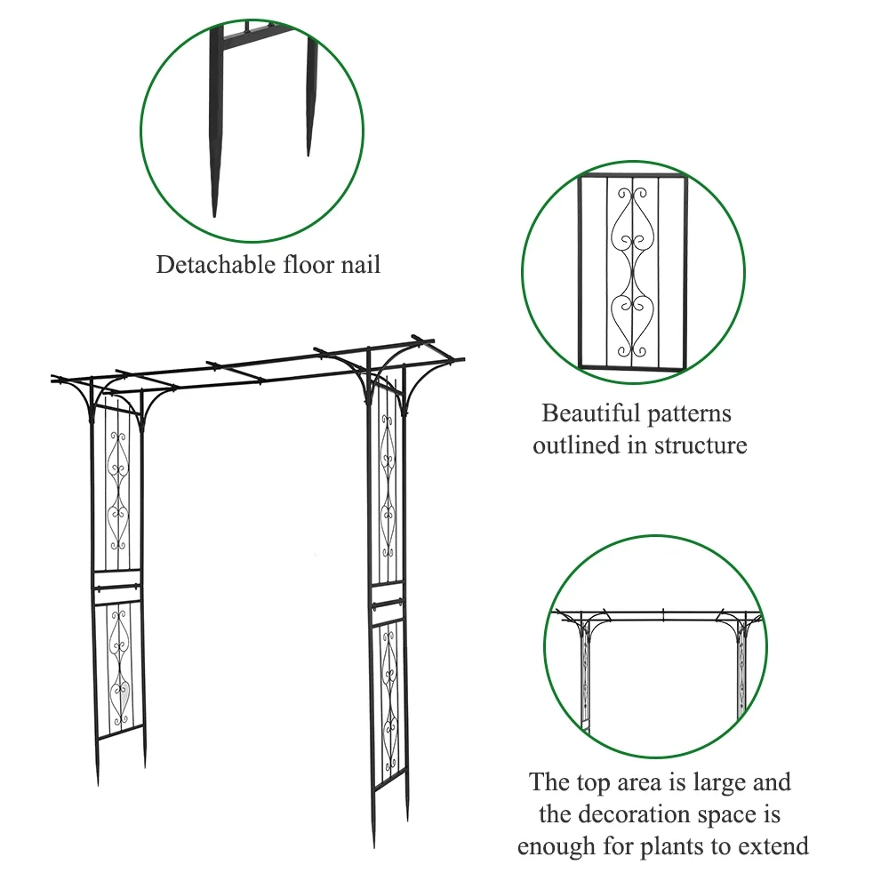 RUXAN 206*41*216cm Iron 16mm Tube Flat Top Courtyard Iron Arch Black