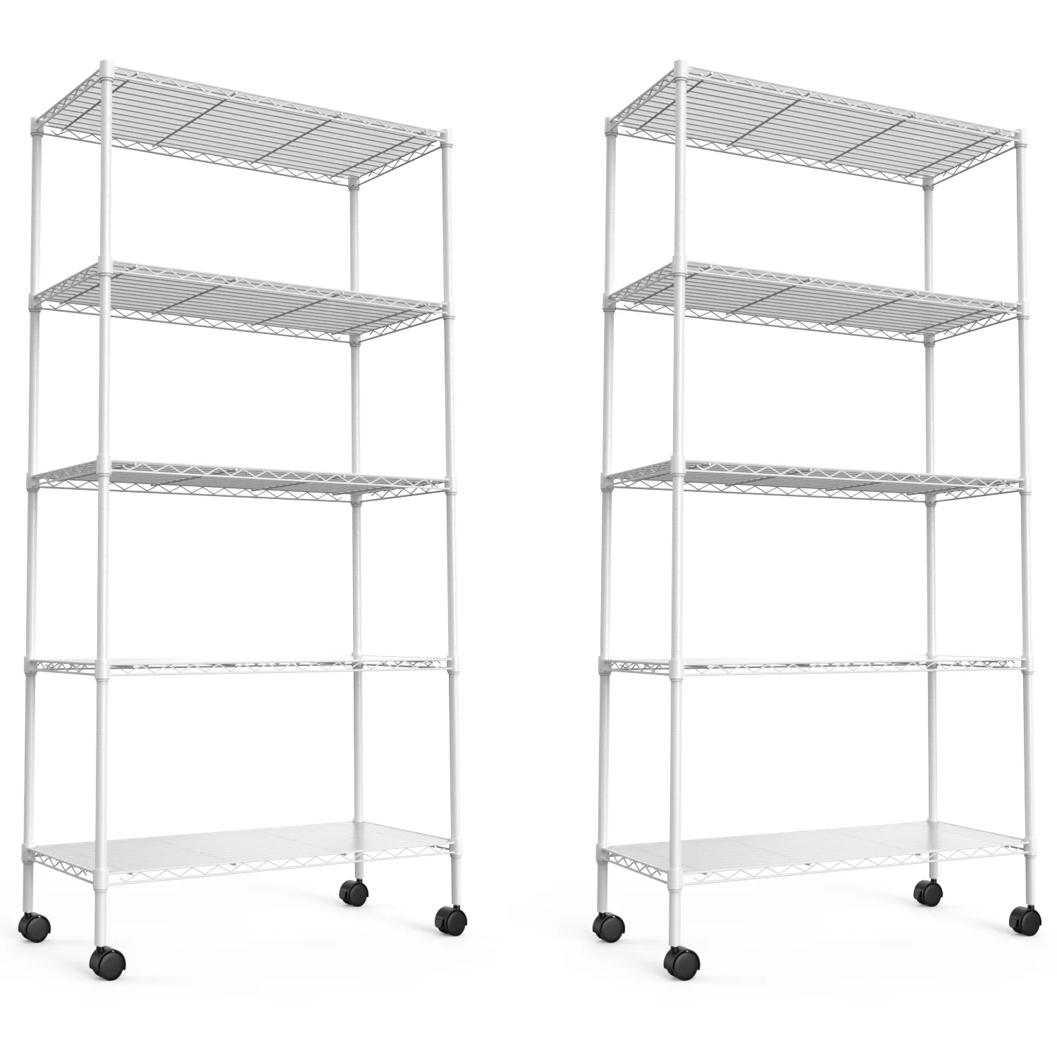 2 Pack 5 Tier Shelf Wire Shelving Unit, NSF Heavy Duty Wire Shelf Metal Large Storage Shelves Height Adjustable Utility for Garage Kitchen Office Commercial Shelving Steel Layer Shelf - White