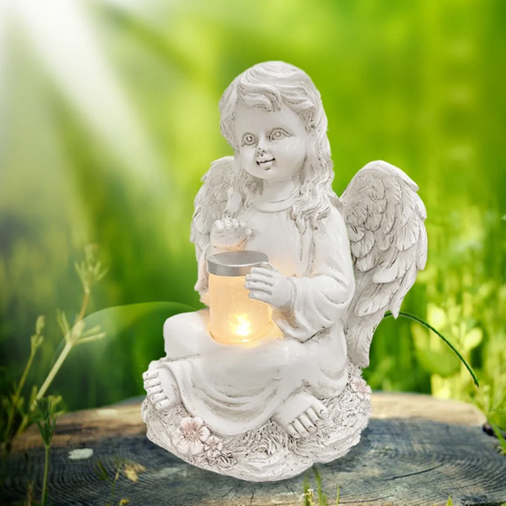Resin Solar Light Angel Statue Ornament Creative Angel Figurine Lawn Garden Decoration