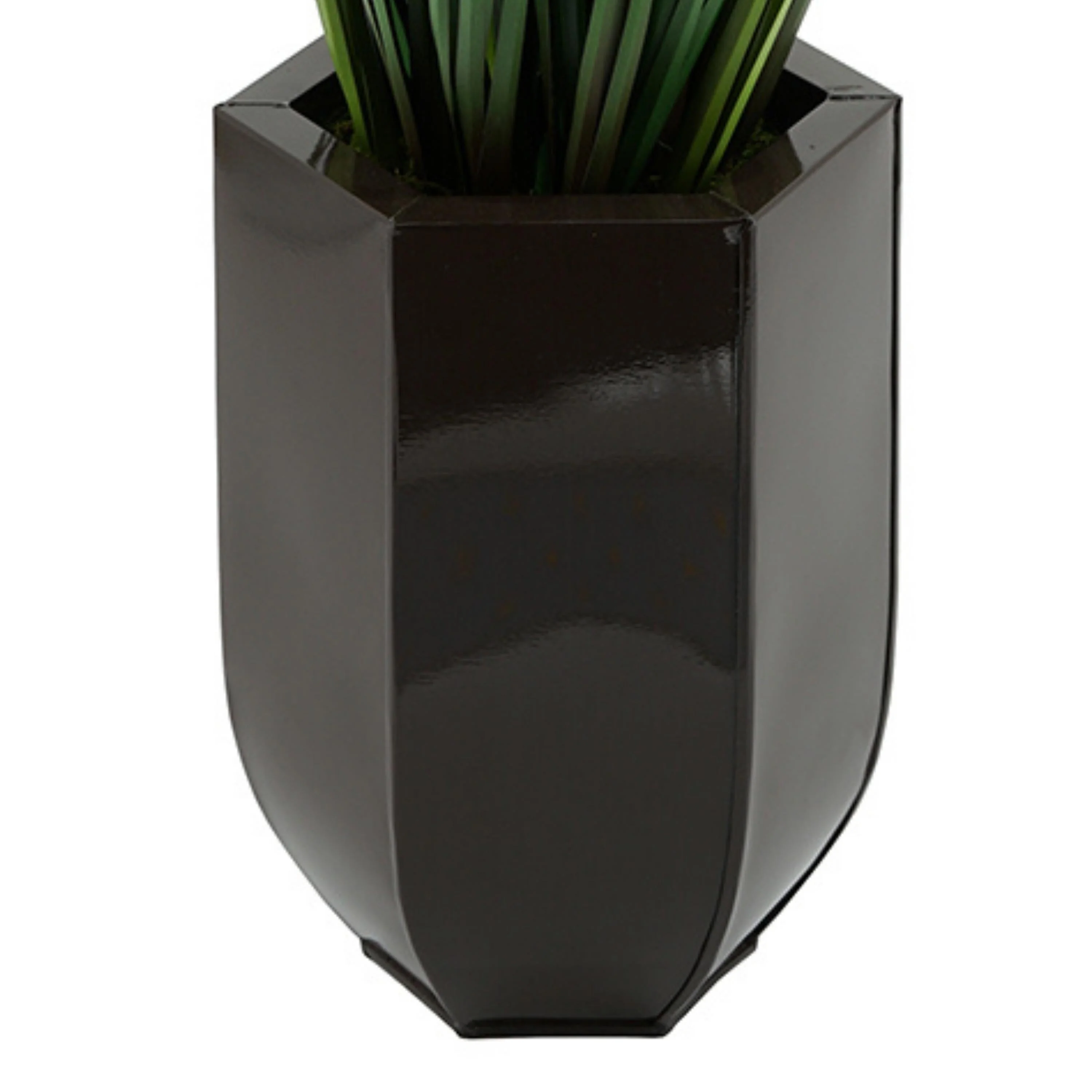 Faux PVC Grass in Hexagonal Zinc Planter Gloss Brown