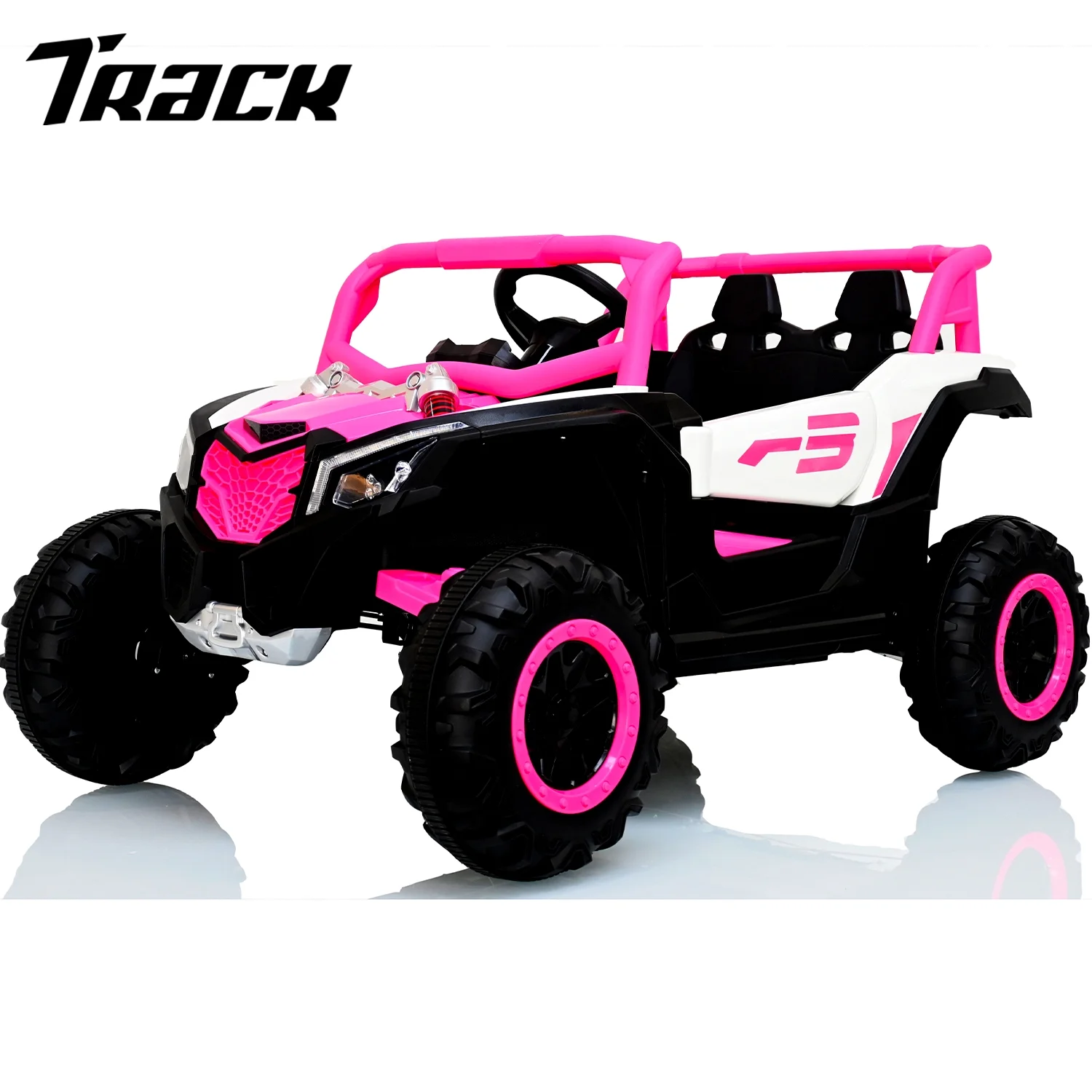 Track 7 12V Kids Electric UTV Car, Ride on Car with Remote Control, Manipulation Platform & LED Lights, Riding Toys for Boys & Girls Aged 3~6, Pink