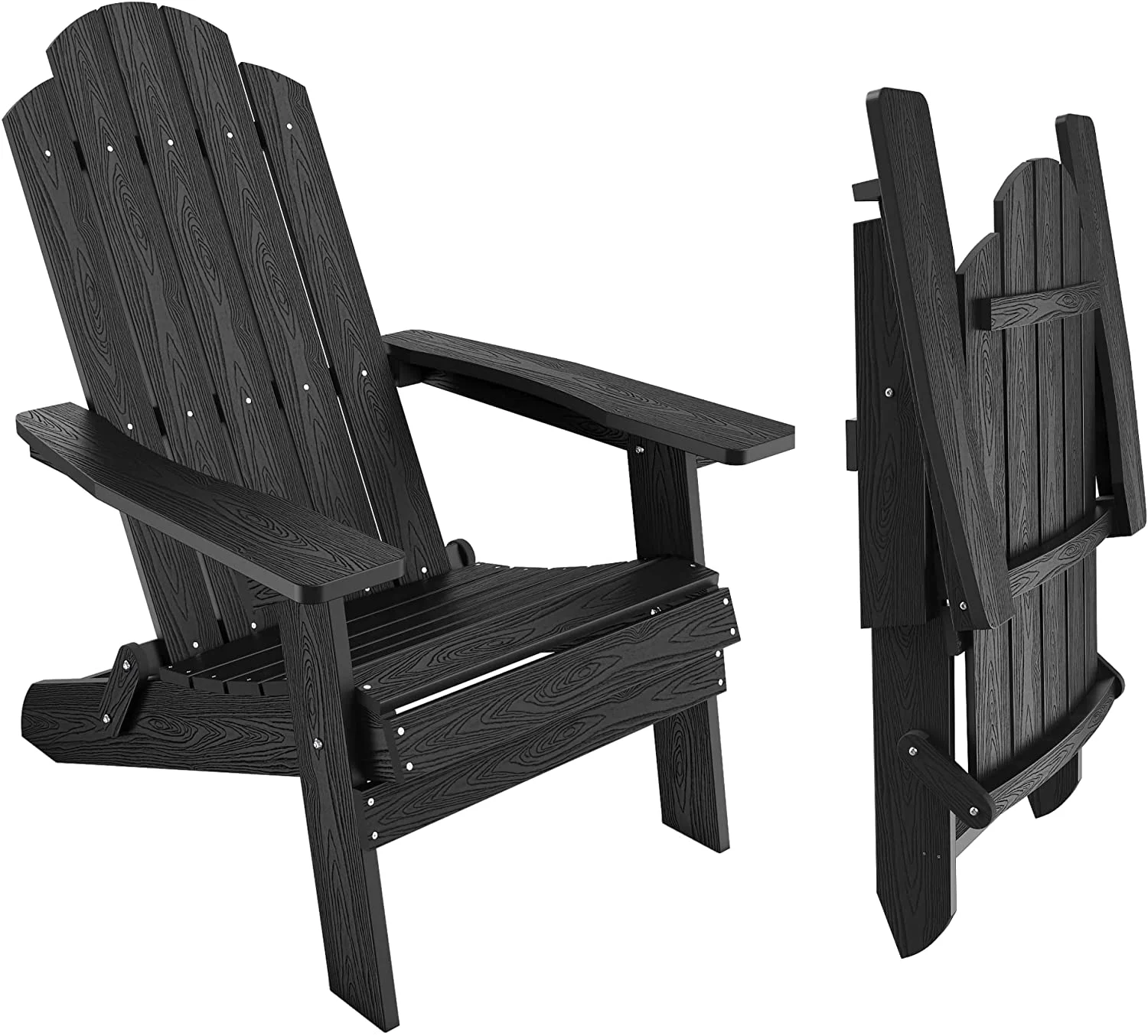 Folding Adirondack Chair Plastic Weather Resistant, Outdoor Chair, Patio Chairs, Lawn Chair, Patio Seating（Set of 4）