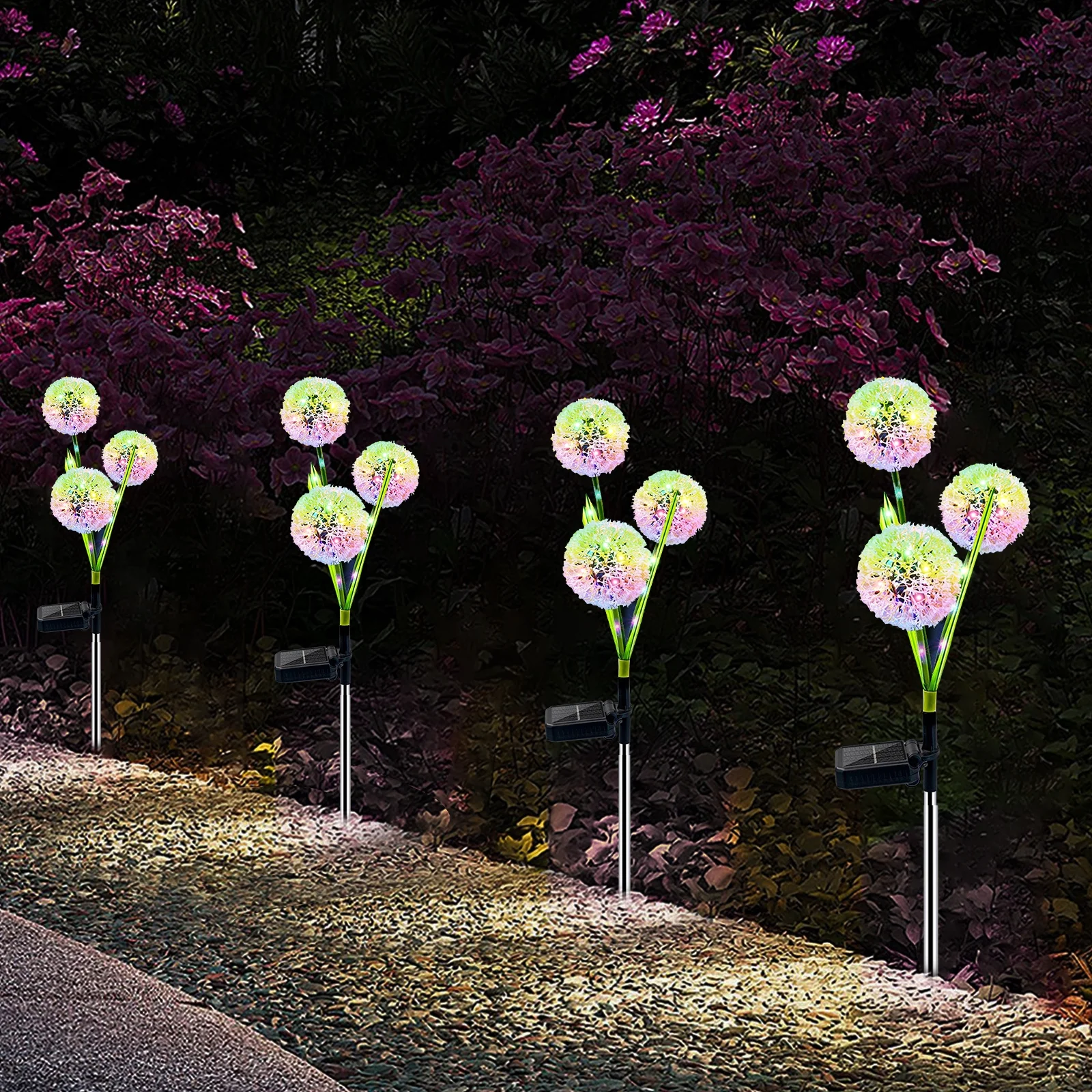 Solarera Upgraded Solar Dandelion Garden Lights, 4 Pack Solar Dandelion Decorative with 36 LED and 2 Working Modes, Waterproof Colorful Solar Lights Outdoor for Yard, Lawn, Pathway Decor