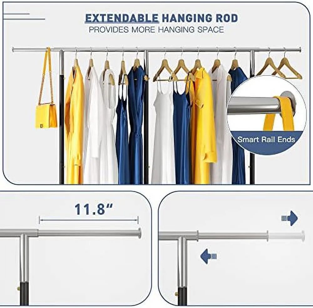 JYHOME Heavy Duty 405LBS Clothing Racks for Hanging Clothes 200+ Rolling  with Wheels Garment Rack Heavy Duty Clothing Rack with Shelves Portable  Metal Gold