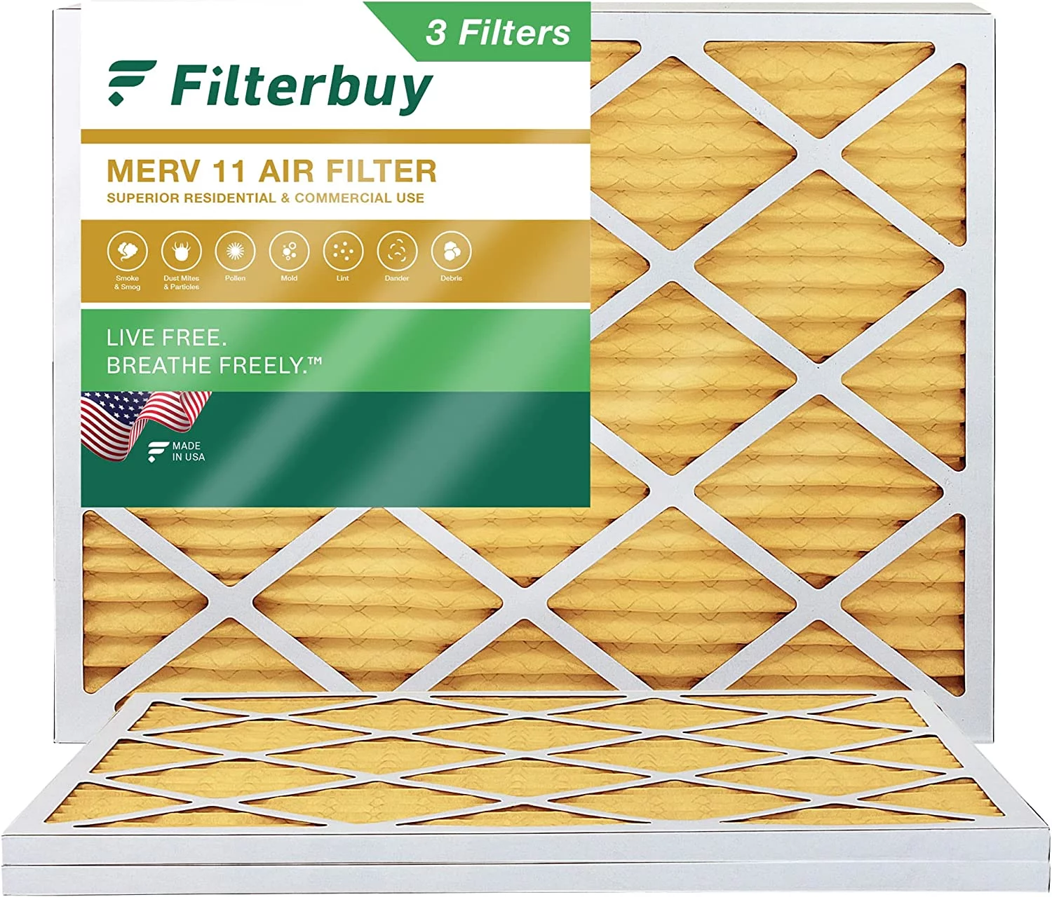 Filterbuy 20x21x1 MERV 11 Pleated HVAC AC Furnace Air Filters (3-Pack)