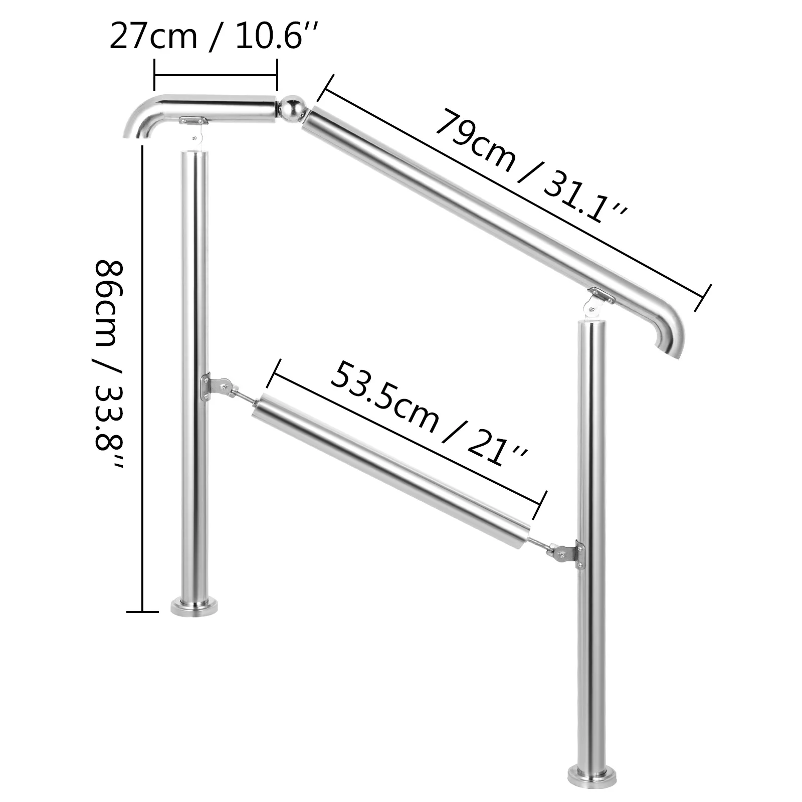 Vevor  441 lbs Stainless Steel Transitional Handrail for Level Surface & 2 to 3, Silver