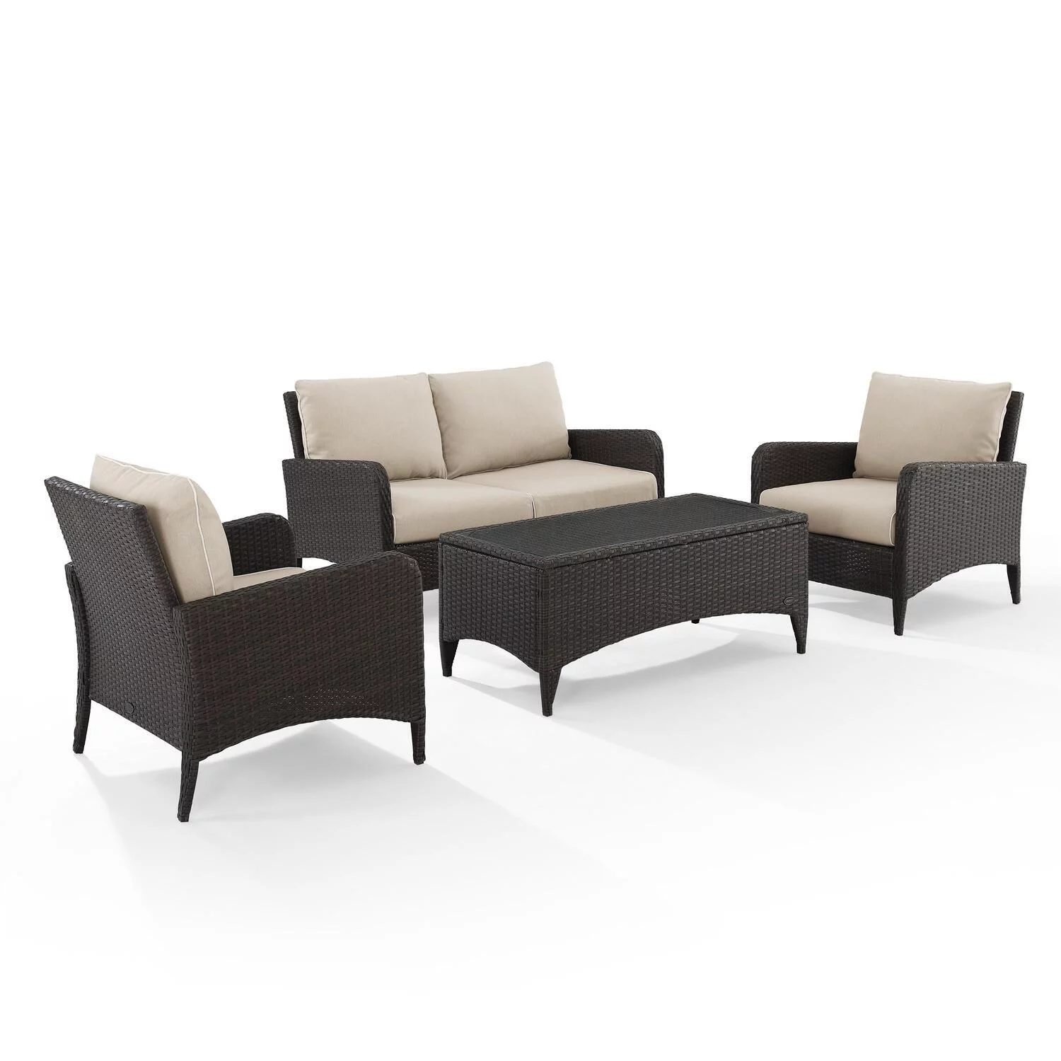 Maykoosh Vintage Visions 4Pc Outdoor Wicker Conversation Set Sand/Brown - Loveseat, 2 Arm Chairs & Coffee Table