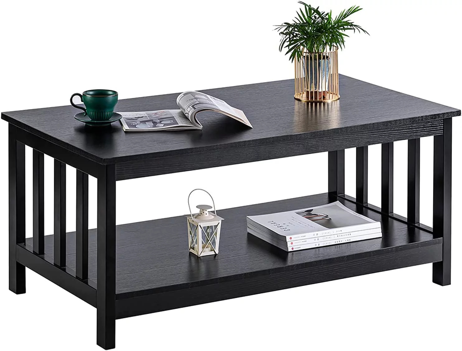 ChooChoo Black Coffee Table, Modern Living Room Table with Shelf Medium Density Fiberboard, 40 Inch