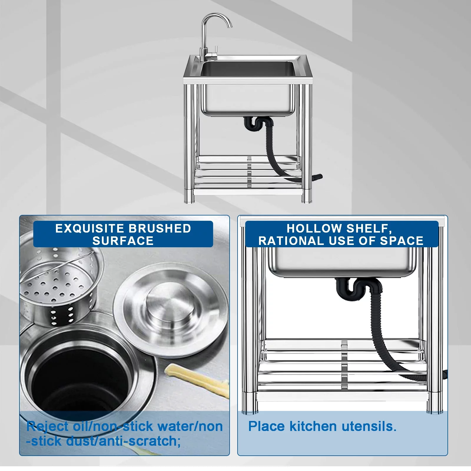 RIOUSERY Stainless Steel Outdoor Sink Commercial Kitchen Sink, Utility Sink for Restaurant, Garage, Laundry room Sink Outdoor Indoor - 29.1