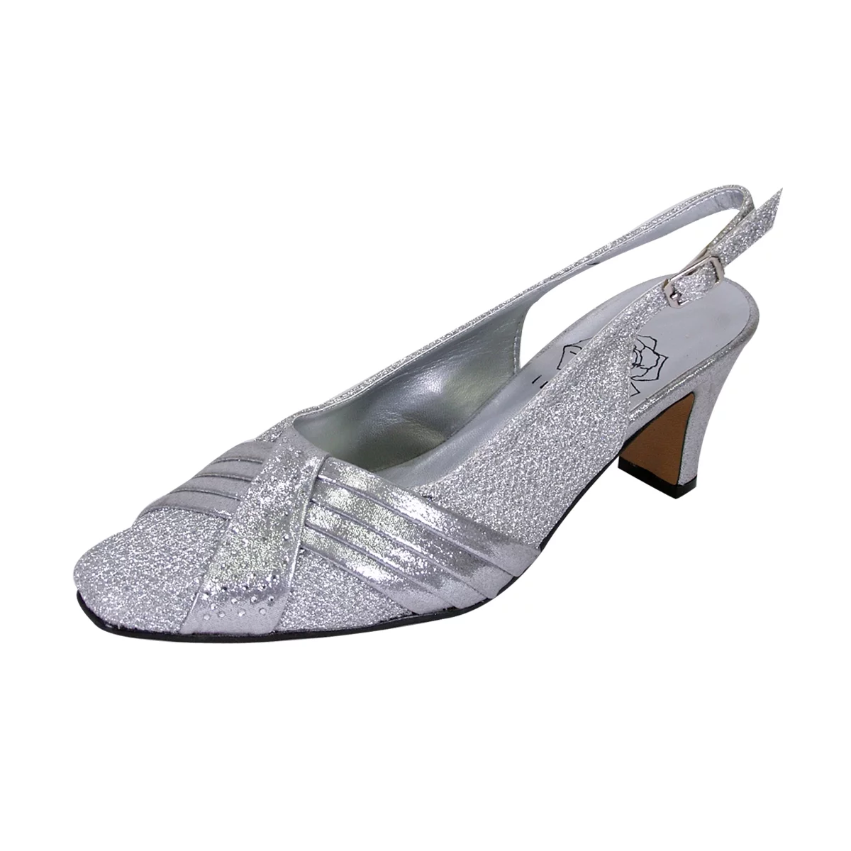 FLORAL Abagail Women's Wide Width Pleated Upper Crystals Closed Toe Slingback SILVER 8