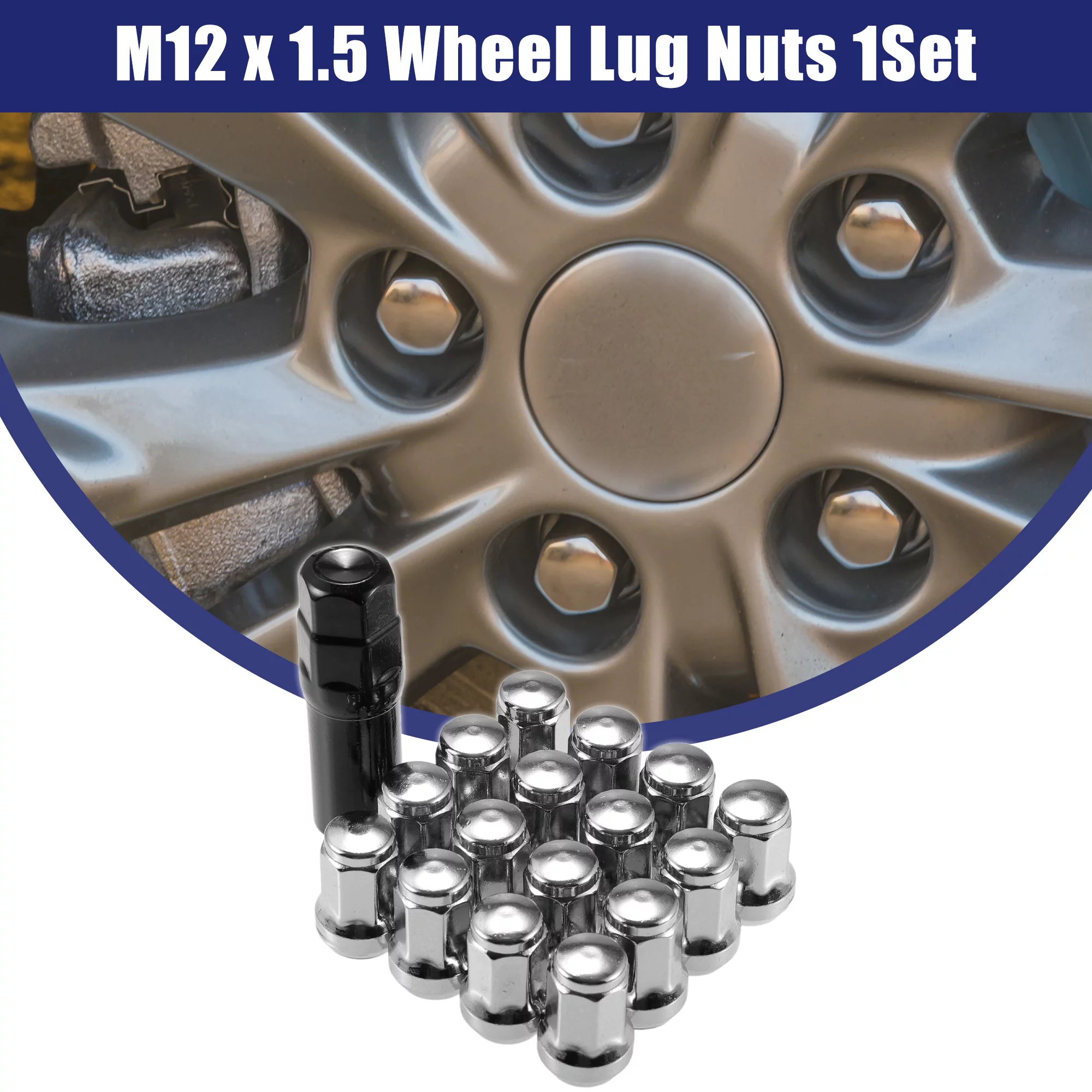 Unique Bargains 1 Set M12x1.5 Car Wheel Hub Lug Nuts for Honda for Chevy for Nissan for Ford for Buick Silver Tone