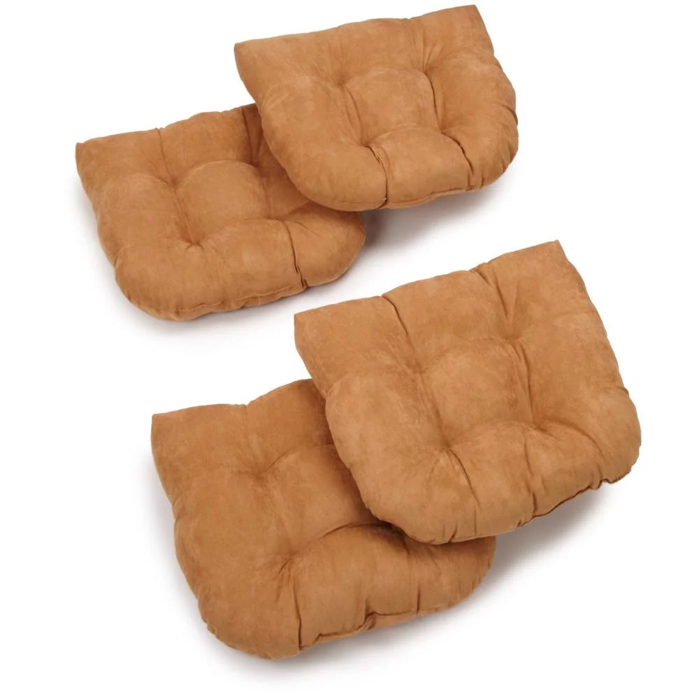 Blazing Needles  19 in. U-Shaped Microsuede Tufted Dining Chair Cushions, Camel - Set of 4