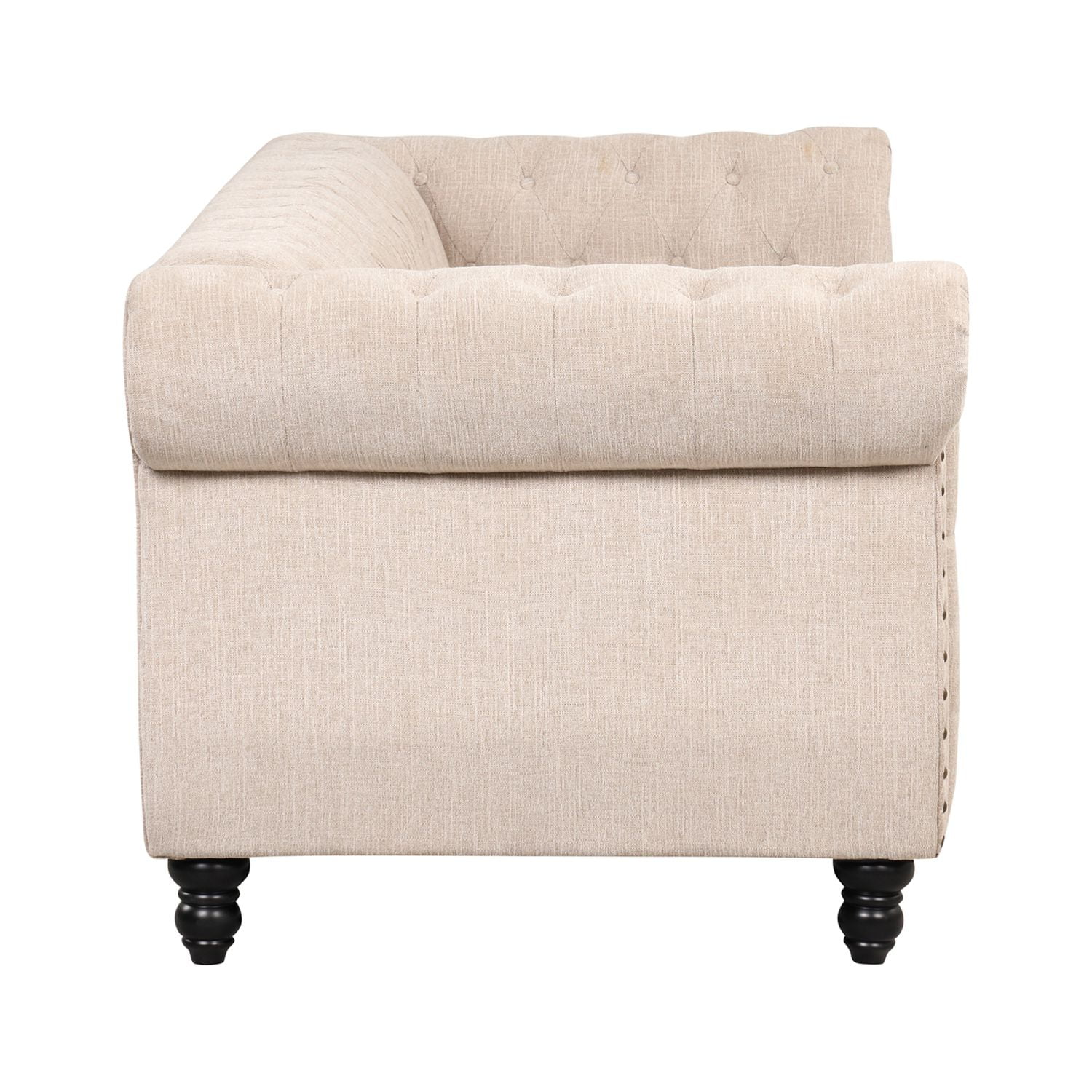 82” modern sofa Dutch plush upholstered sofa  solid wood legs  buttoned tufted backrest  beige