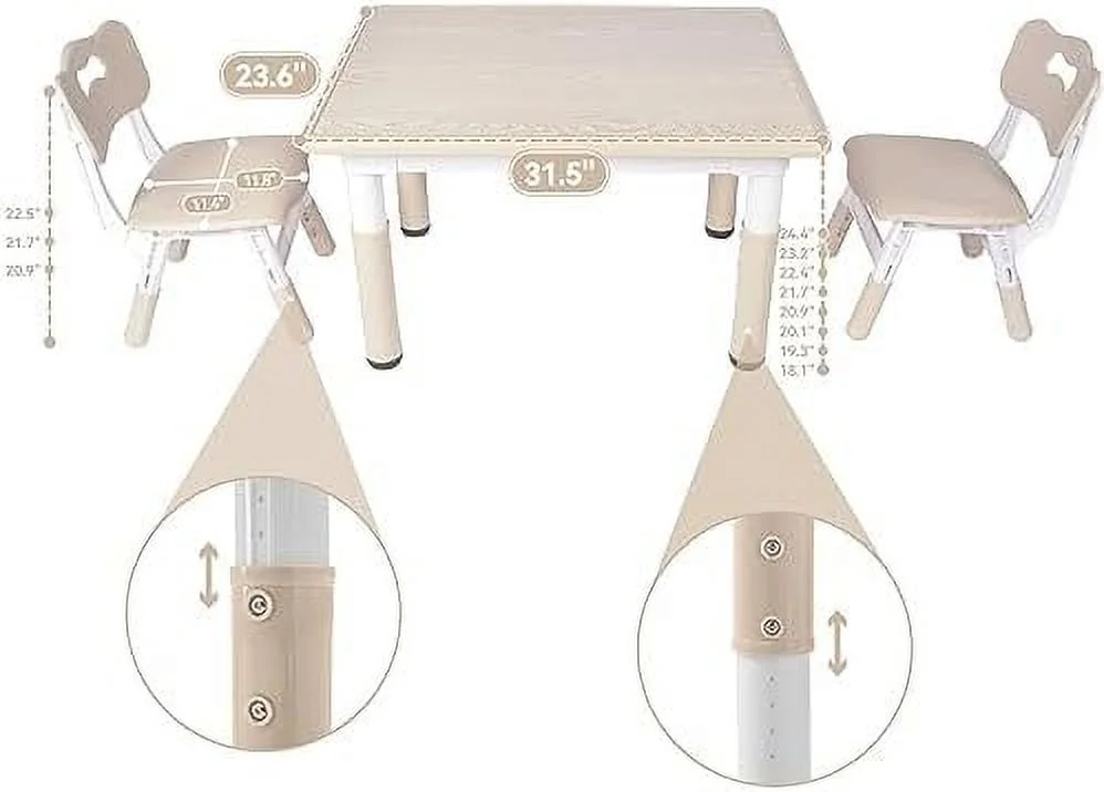 CGFHYP Table and 2 Chairs Set  Height-Adjustable Toddler Table and Chair Set with Graffiti Desktop  31.5''L x 23.6''W Children Activity Table for Daycare  Classroom  Home