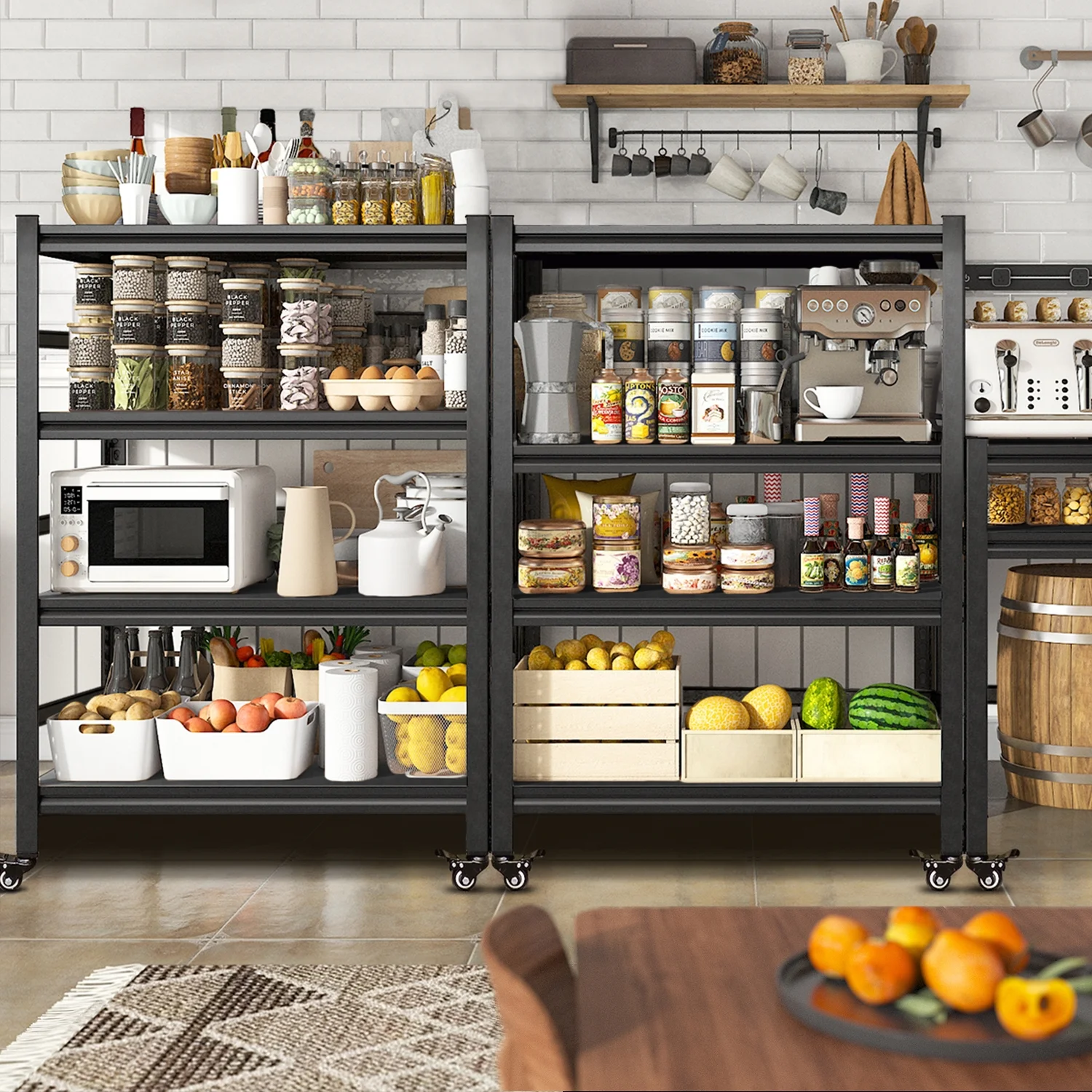 COOKCOK 4-Tier Storage Shelving Unit, Metal Shelf with Wheels, 39.4