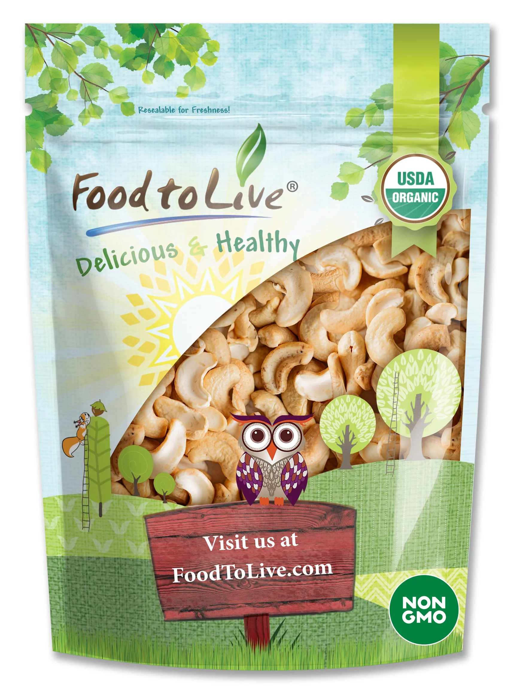 Organic Dry Roasted Cashew Halves and Pieces, 8 Ounces – Unsalted, Non-GMO, Vegan-Friendly