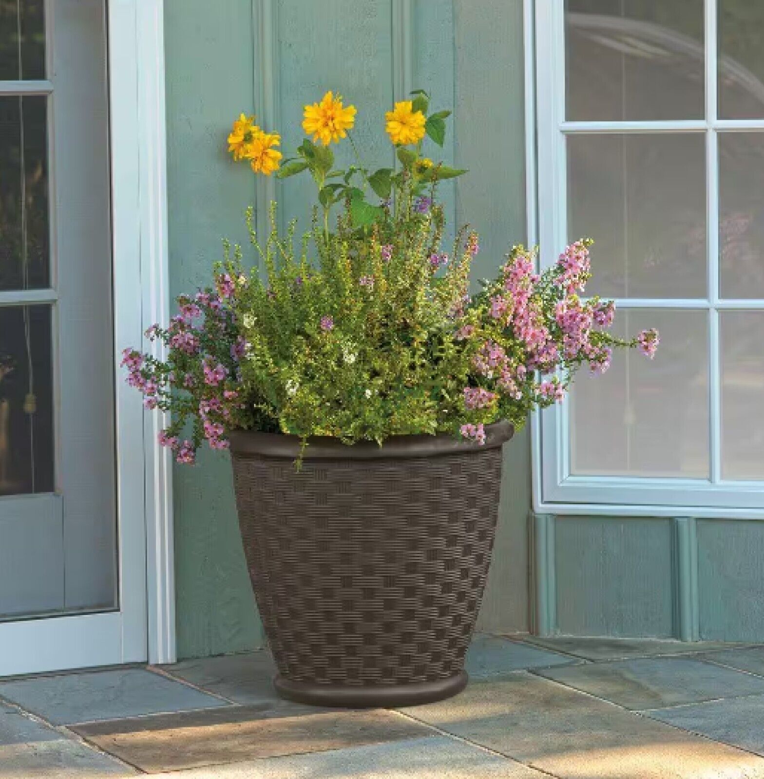 2-Pack 18 in. Round Planter Java Blow Molded Sonora Resin Indoor Outdoor Pot New