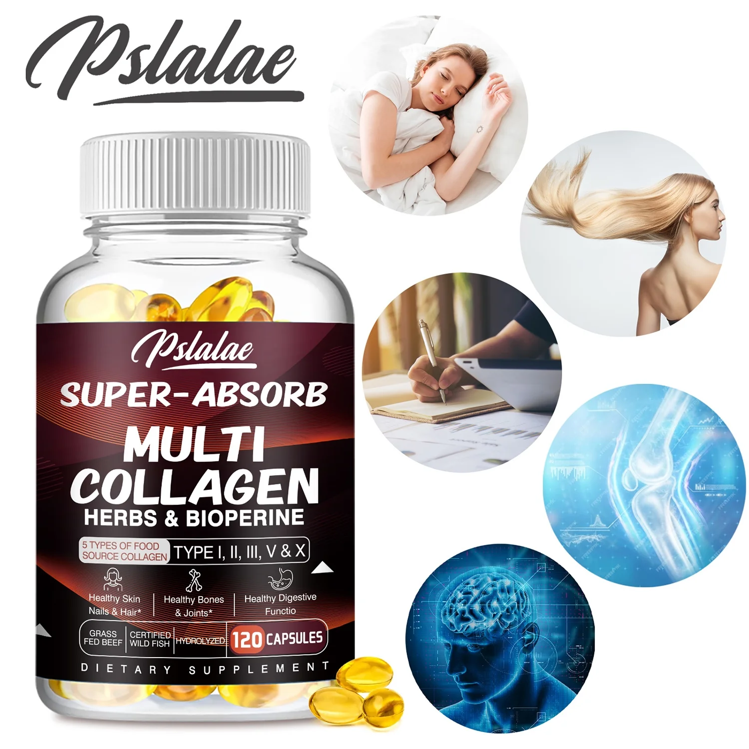 Pslalae Multi Collagen 2000mg - Type I, II, III, V, X - Anti-Aging Hydrolyzed Collagen(30/60/120pcs)