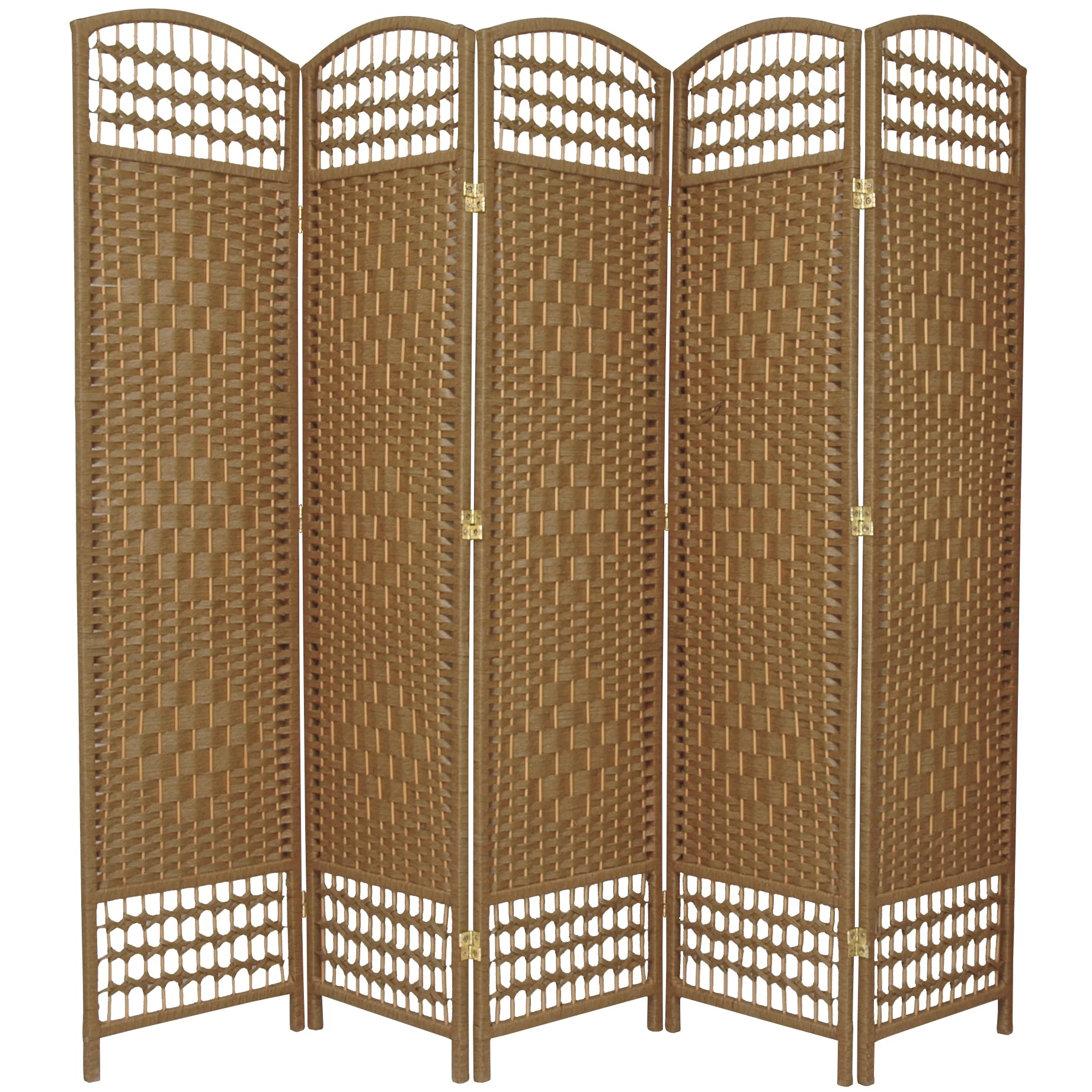 5 1/2 ft. Tall Faux Rattan Fiber Weave Privacy Screen Room Divider - Natural - 5 Panel