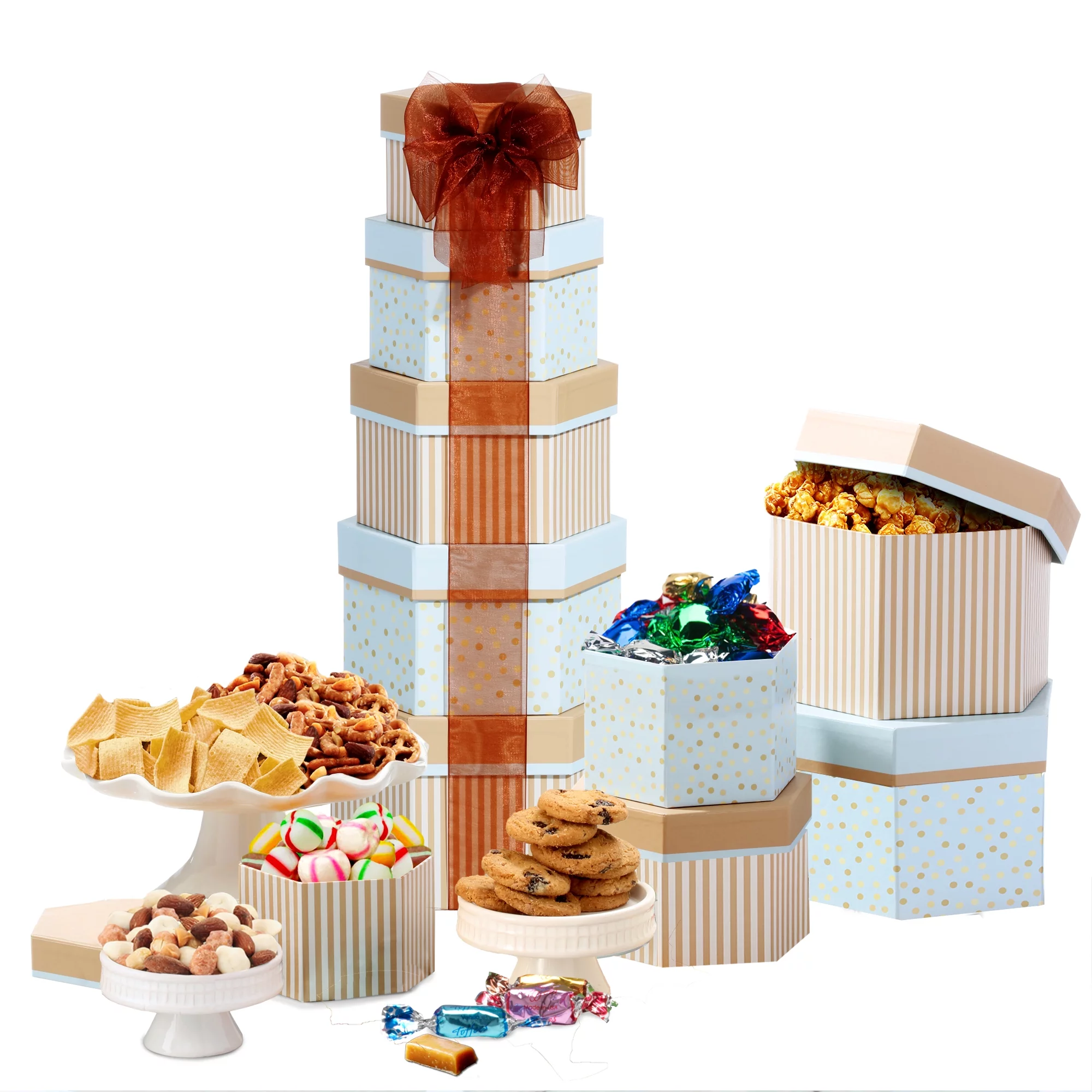 Broadway Basketeers Celebration Gift Tower with Sweets, Nuts and Chocolates