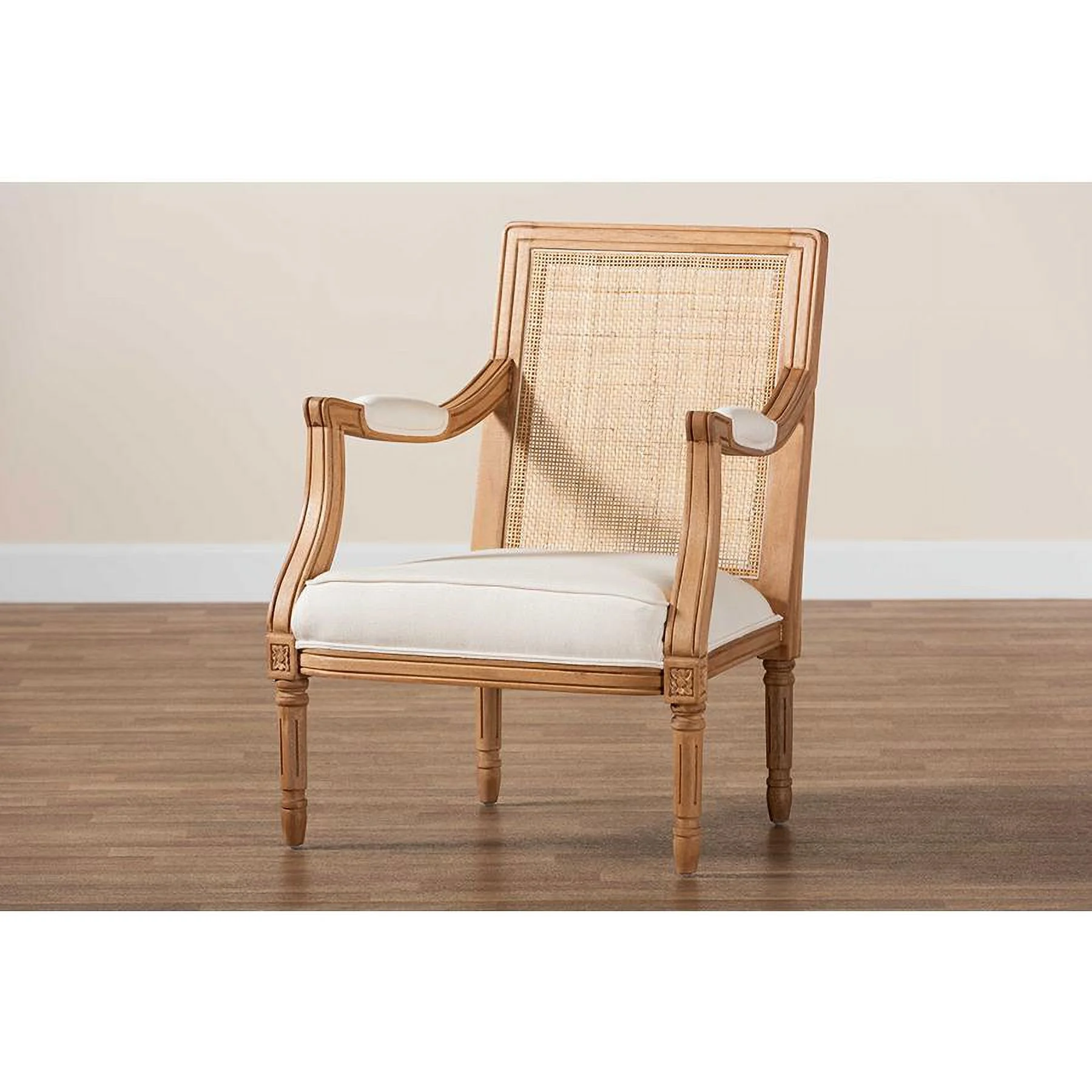 bali & pari Garridan Traditional French Beige Fabric and Honey Oak Finished Wood Accent Chair