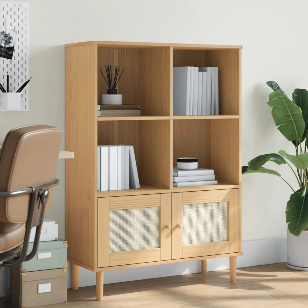 Andoer parcel,Bookcase Senja Rattan Wood Pine Rattan Look Stand Room Bedroom Senja Bookcase - Bookcase - Rattan Display Stand Room Bookcase Display Stand Wooden Vidaxl Senja Bookcase Wood With Uv