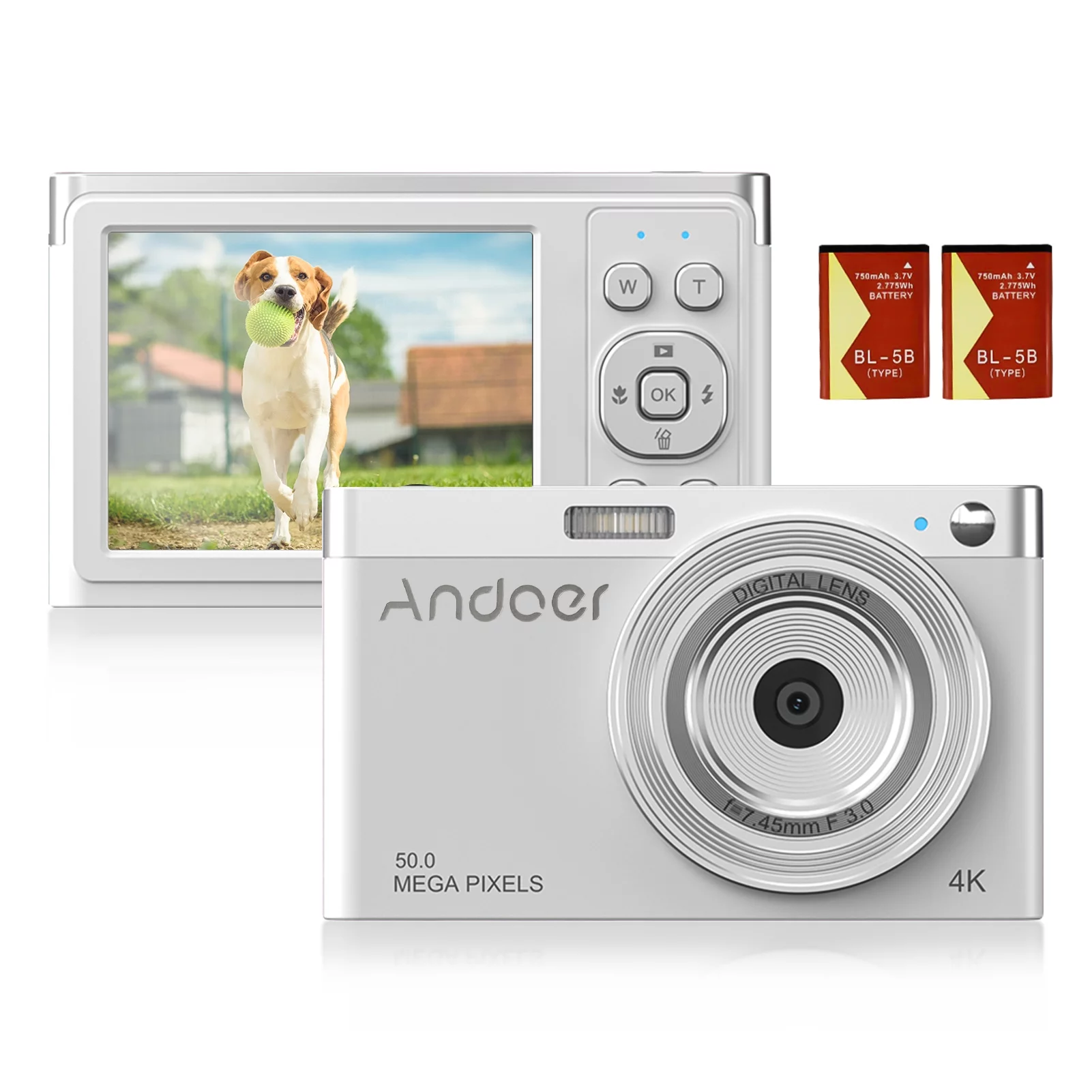Andoer-2 Digital Camera,50MP 2.88Inch IPS Camera Video 50MP Smile Capture Built-in 4K Camera Batteries Carry Wrist Auto 16X -Shake IPS Screen Auto Built-in 2pcs Batteries Capture Built-in 2pcs