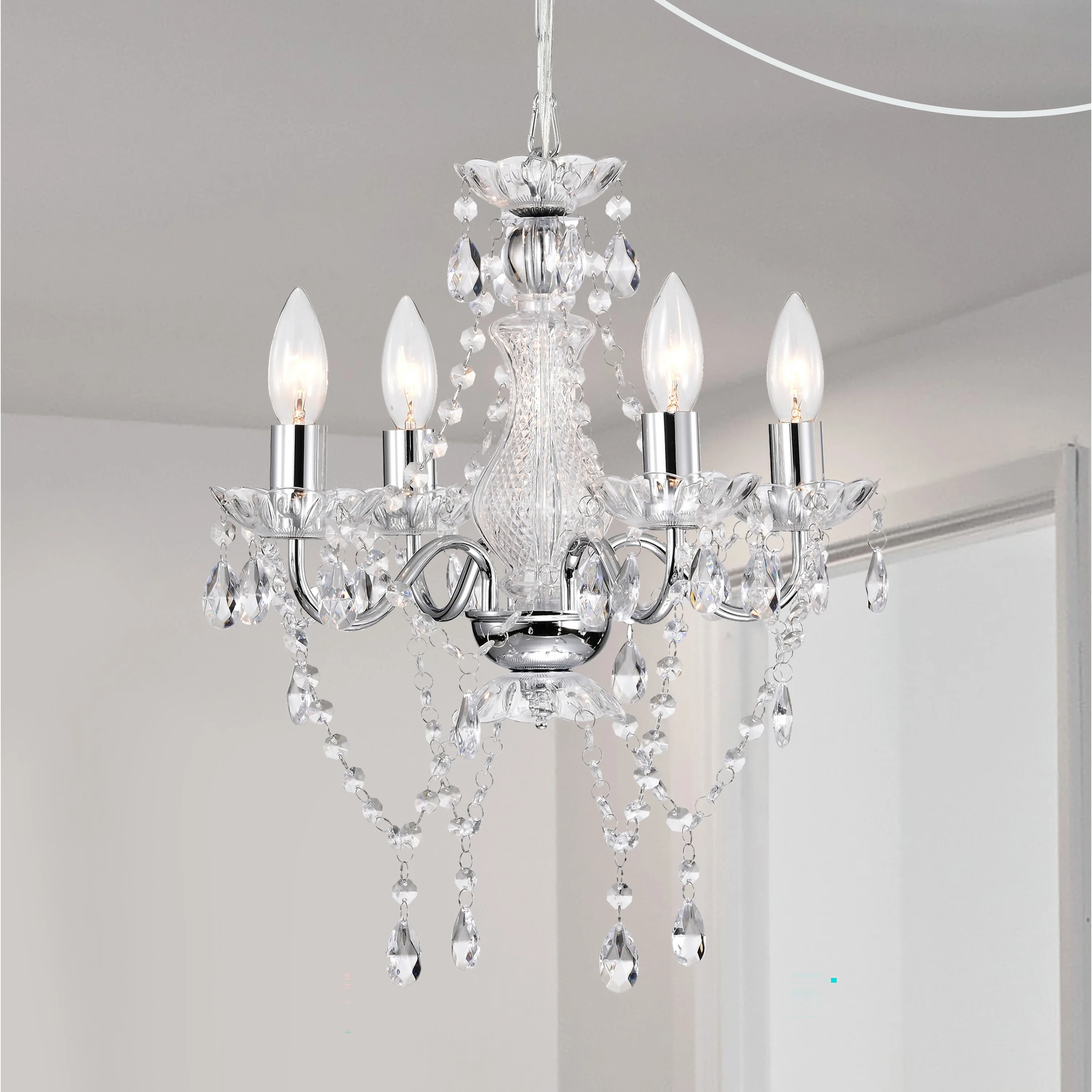 LaLuLa Plug-in Swag Chandelier Chrome Chandelier with Acrylic Crystal 4-Light