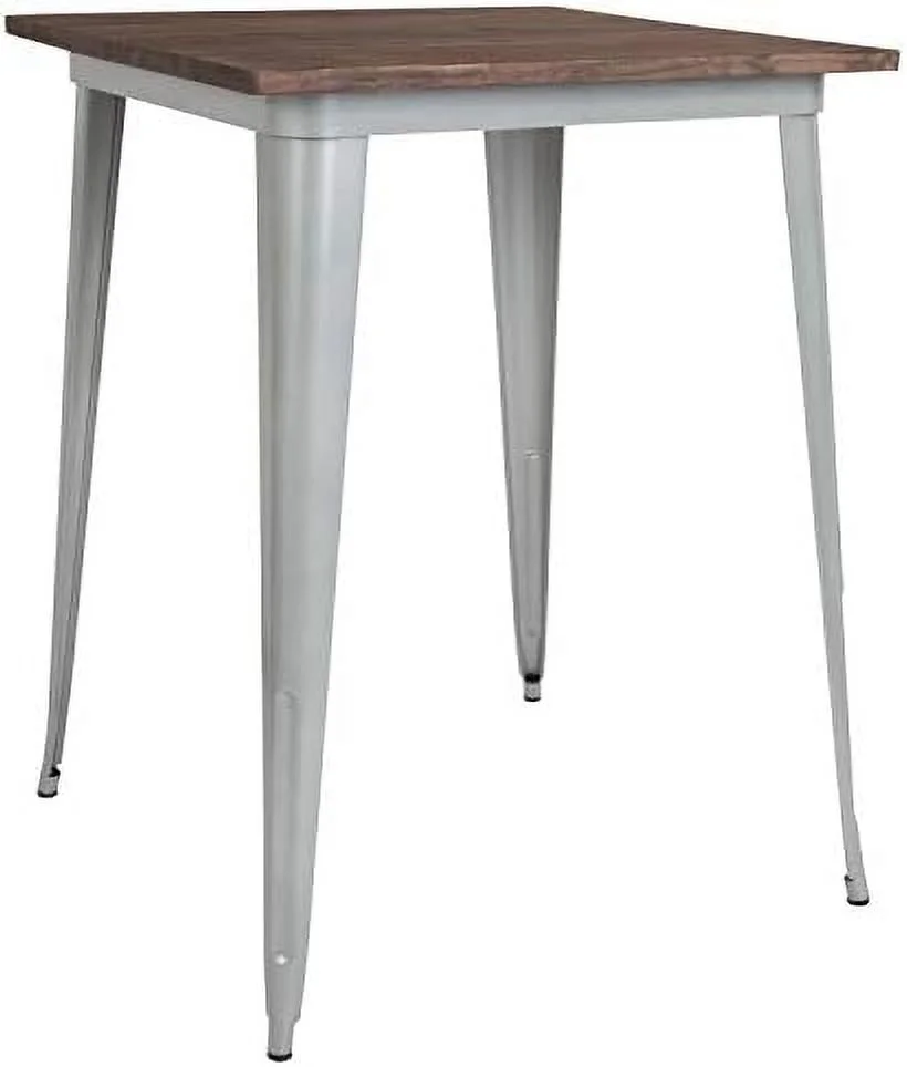 HBBOOMLIFE 31.5" Square Silver/Wood Metal Indoor  Height Table