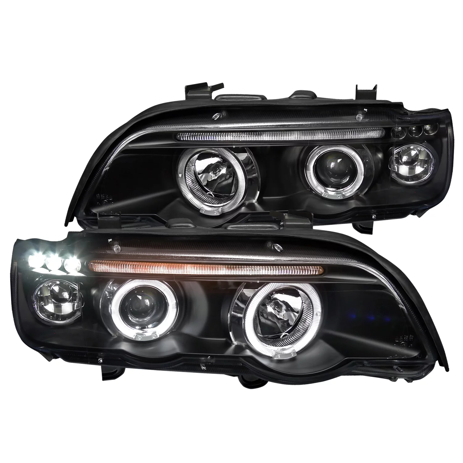 Spec-D Tuning Dual Halo Black Projector Headlights Head Lamp w/ LED Lamps for 2001-2003 BMW X5 Head Light Assembly Left + Right Pair