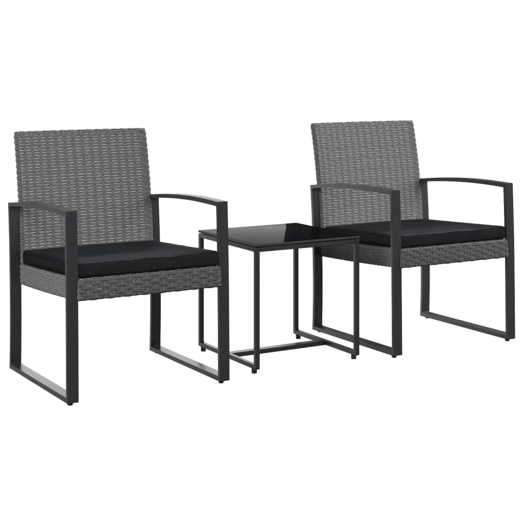 Irfora 3 piece Patio Dining Set with Cushions Dark Gray Rattan